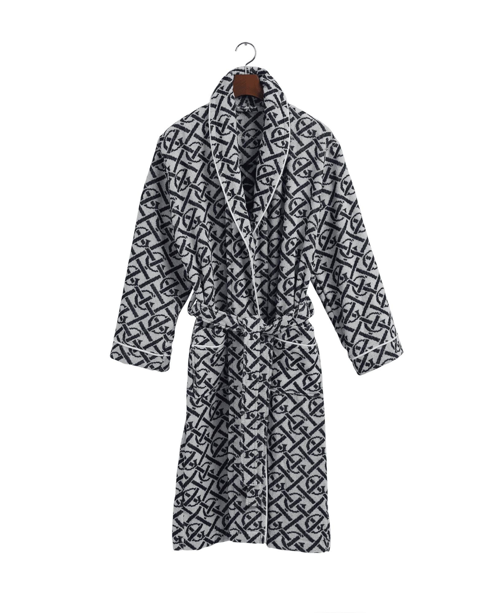 Bademantel GANT Bademantel Monogram Evening Blue Blau S, Baumwolle 100%
