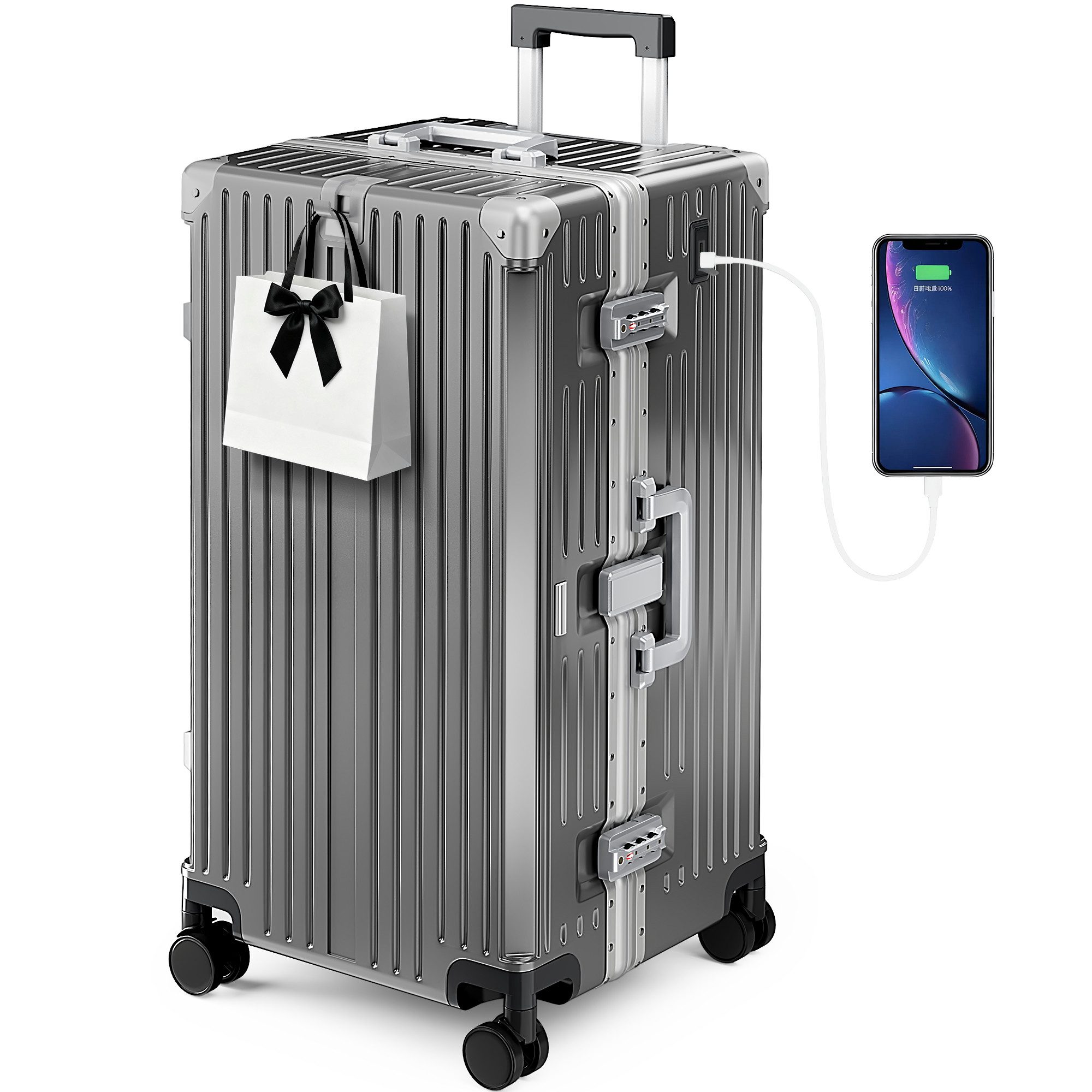 ALPHA CAMP Koffer 360° Rollen Rollkoffer für die Reise, Aluminiumrahmen & Hartschale aus Polycarbonat mit TSA-Schloss