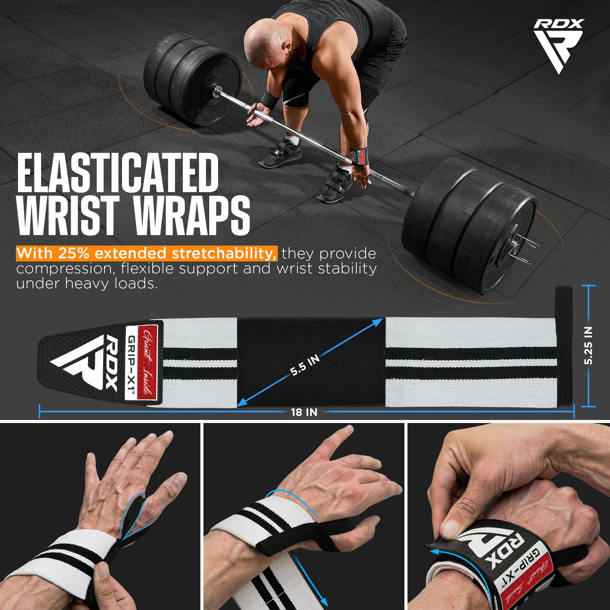 RDX Handgelenkstütze RDX Wrist Bandages, Gym Bandage Wrist Straps, Weightlifting Men Women