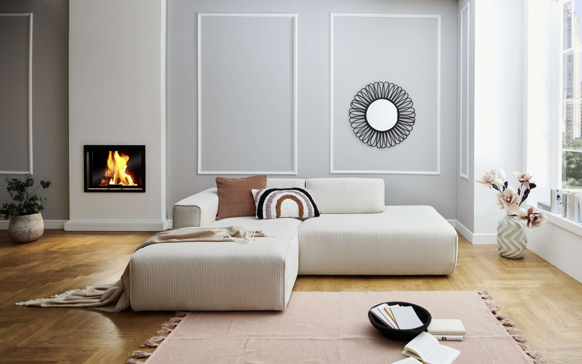 Home affaire Ecksofa "Noord mit Kedernaht, Breite 227 cm, L-Form" Cord, Str günstig online kaufen