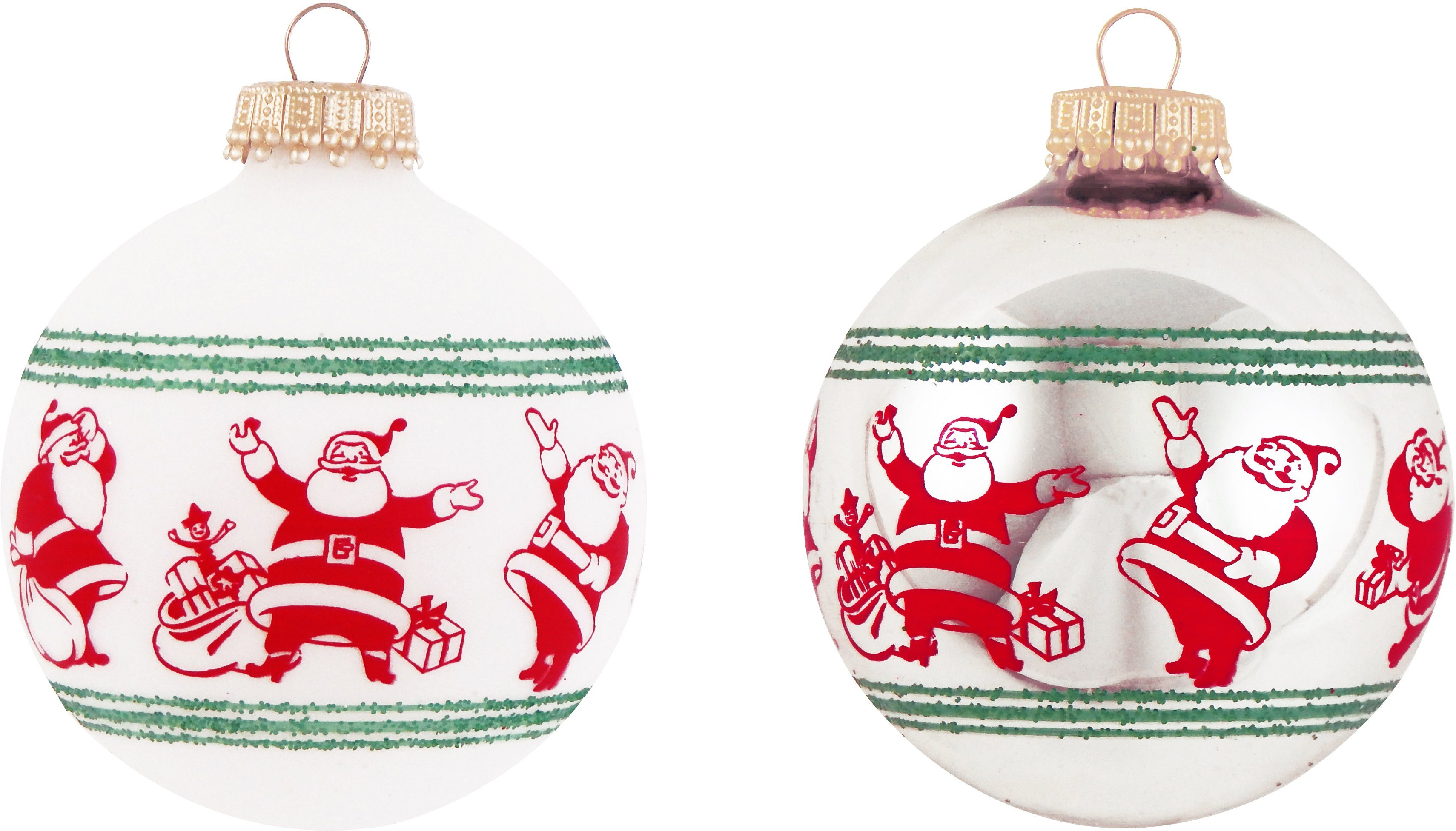 Weihnachtsbaumkugel mit Weihnachtsmännern fröhlichen St), CBK74334, Glas Lauscha (4 Christbaumschmuck, Glas Weihnachtsdeko, Christbaumkugeln Krebs