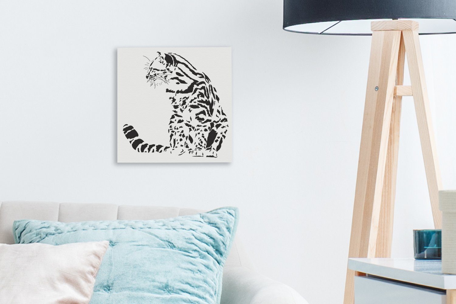 Schlafzimmer Tigerkatze, OneMillionCanvasses® Eine St), einer Wohnzimmer Illustration Leinwandbild für (1 schwarz-weiße Leinwand Bilder