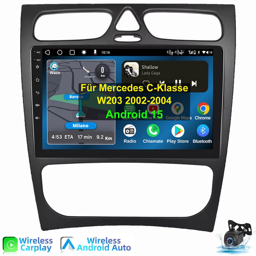 ESSGOO Für Mercedes Benz C-Klasse W203 W209 Android 15 Carplay Autoradio Autoradio (RDS, Digitalradio (DAB), FM, SWC)