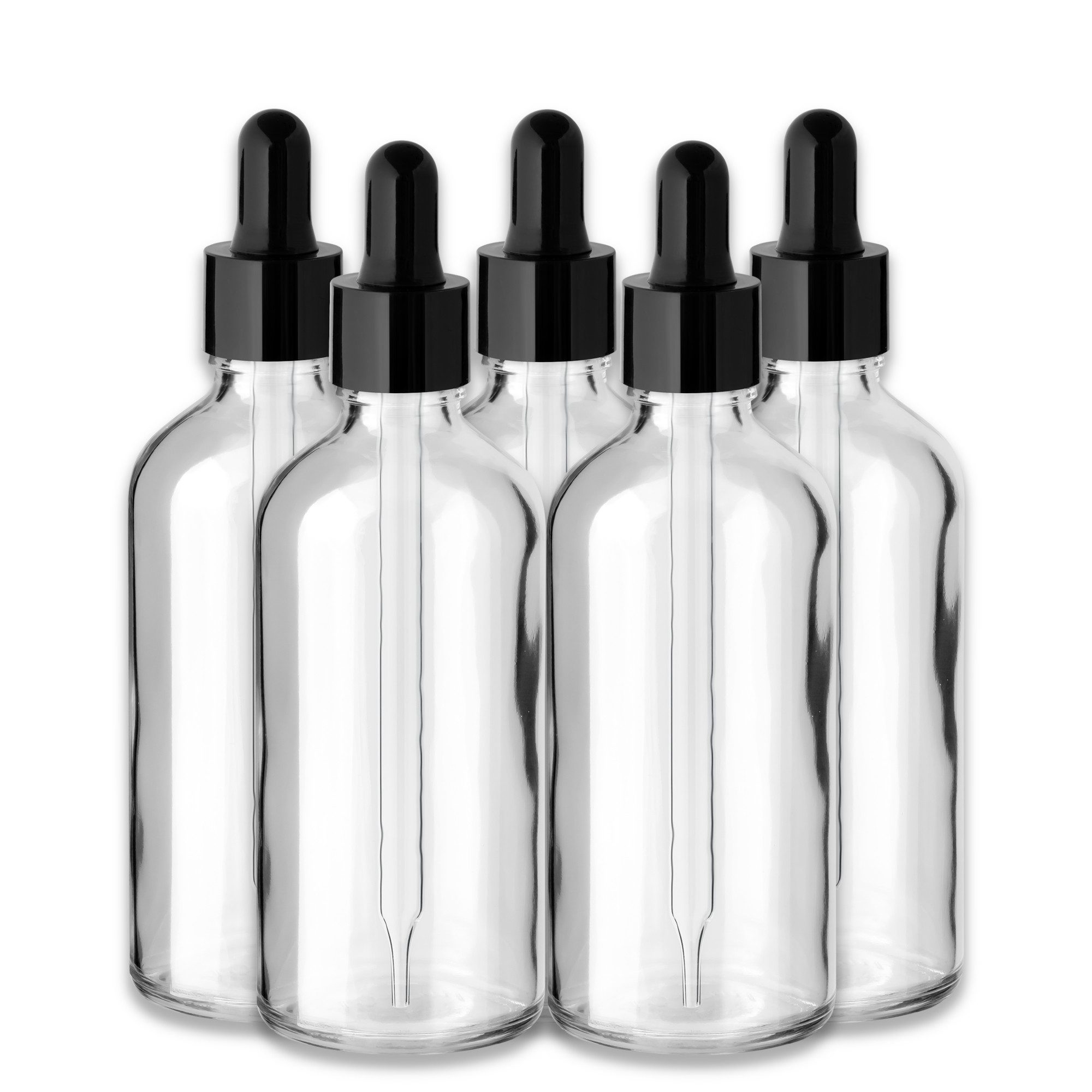 CK Verpackung GmbH Zerstäuberflasche 5x Farblose Glasflasche 100 ml mit schwarzer Pipette Apothekerflasche
