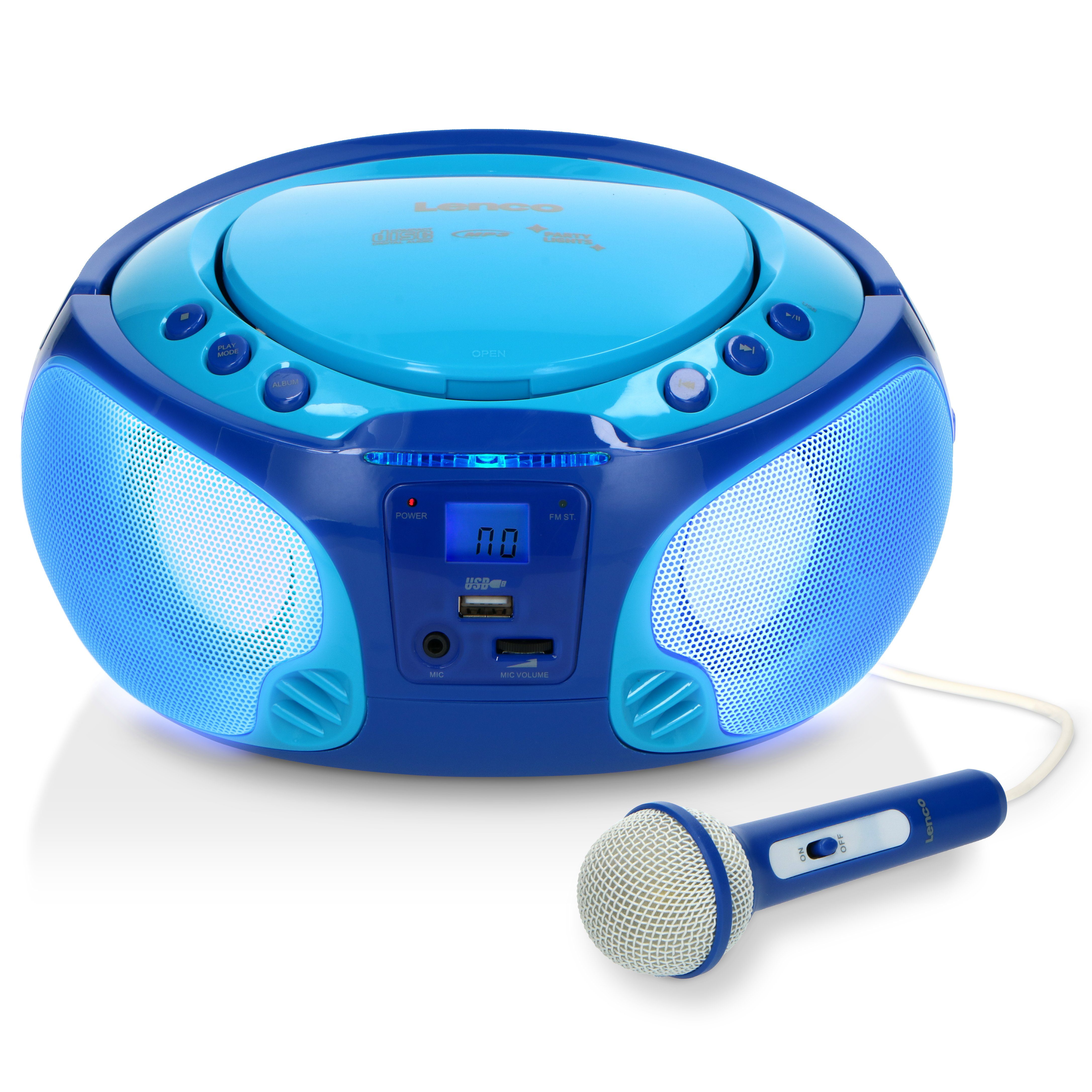 Lenco SCD-650BU UKW-Radio (FM, 6 W, Karaoke-Radio, MP3, USB, Mikrofon, Aux inkl. Boxen mit LED-Beleuchtung)