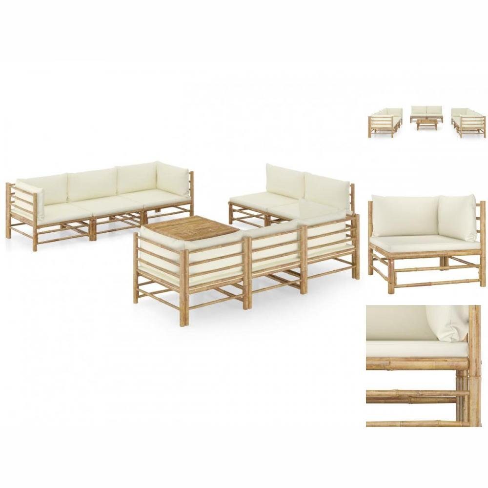 vidaXL GartenEssgruppe 9tlg Garten Lounge Set mit Cremeweißen Kissen