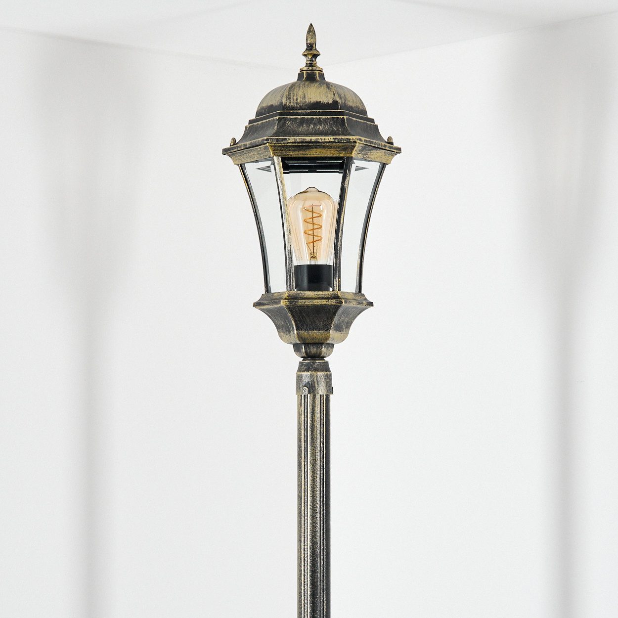hofstein Pollerleuchte Wegeleuchte aus Metall/Glas in Schwarz-Goldfarben/Klar, ohne Leuchtmittel, Kandelaber, max. 230 cm, Landhaus IP44, 1 x E27, ohne Leuchtmittel