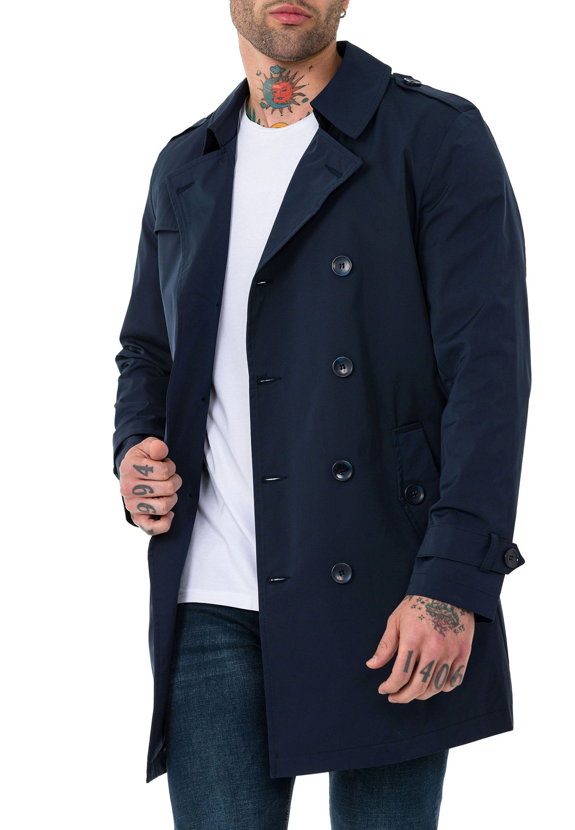 Mantel Gürtelschnalle Qualität mit RedBridge Blau Navy Premium Trenchcoat