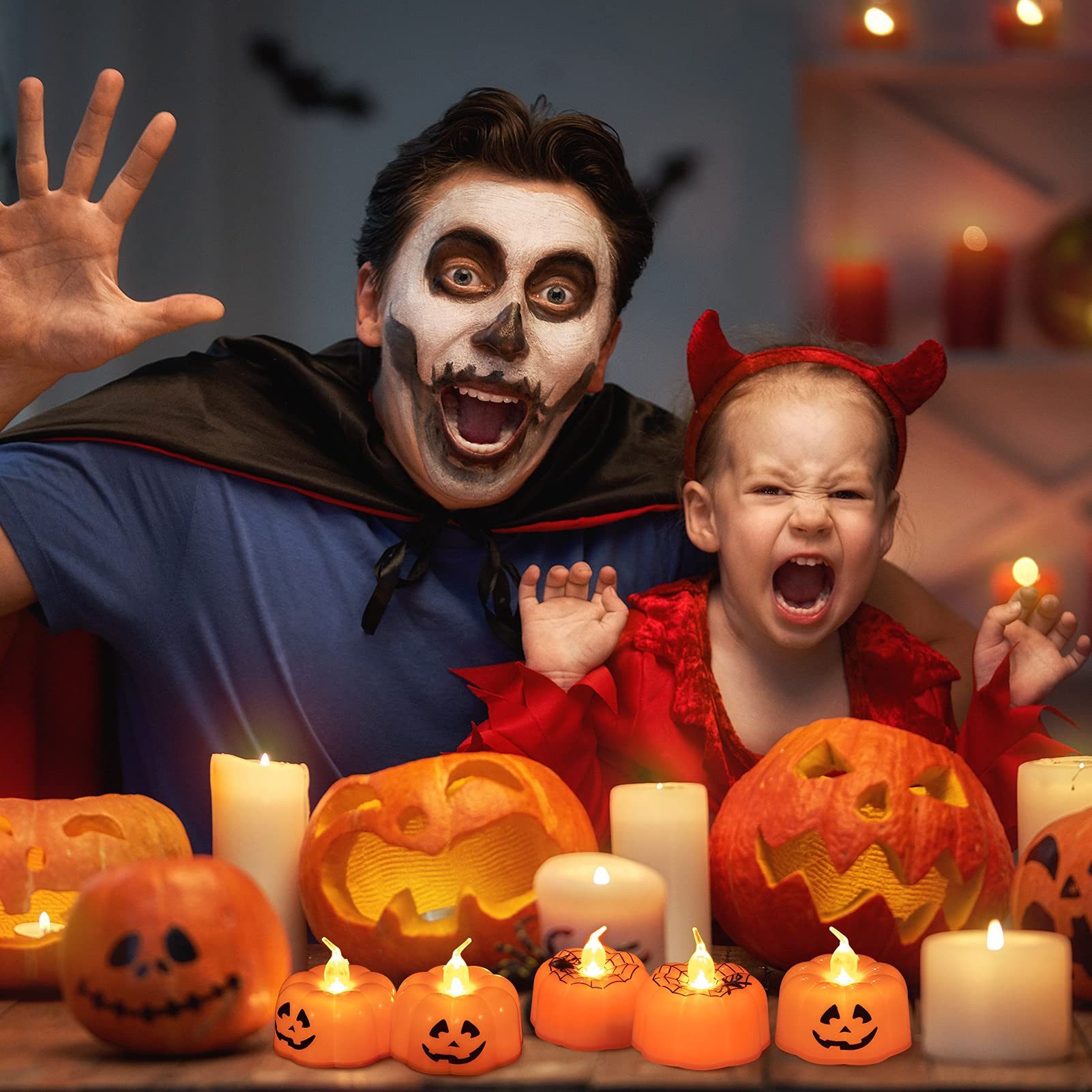 GarveeMore LED-Kerze Halloween LED-Kürbislichter, 12er-Pack Kerzen (12-tlg)