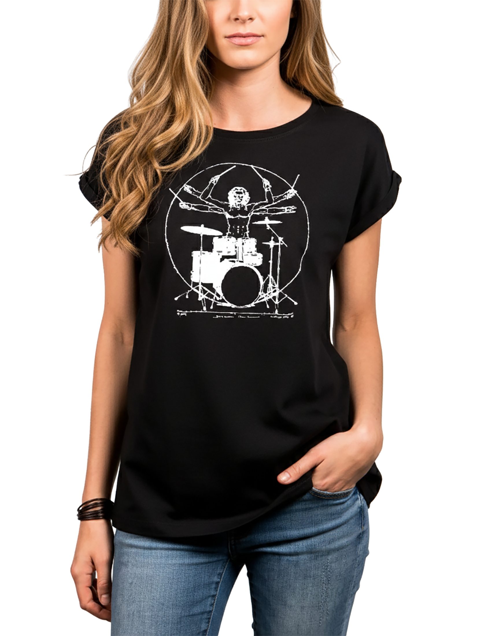 MAKAYA Print-Shirt Musik Damen Top Vintage Schlagzeug Drummer Motiv Damenshirt Bandshirt große Größen