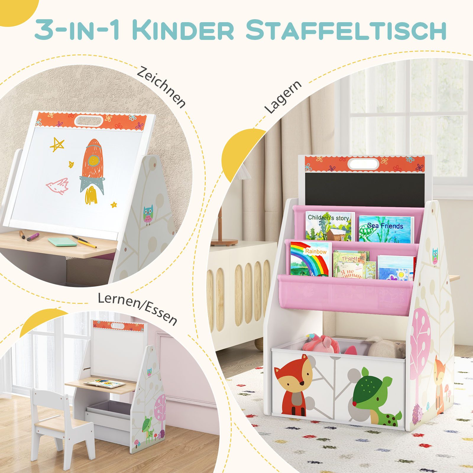 KOMFOTTEU Kindersitzgruppe, Kinderstaffelei Spieltisch mit Stuhl