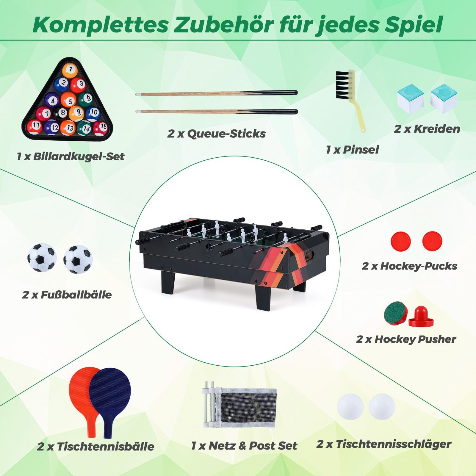 COSTWAY Mini-Tischkicker 4 in 1 Billardtisch, Air Hockeytisch, 81 x 43 x 30,5cm, Holz