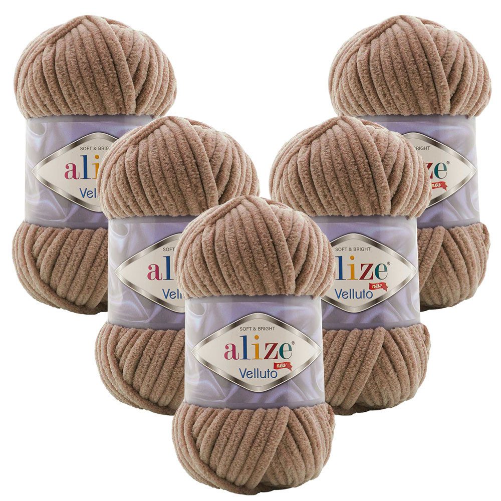 Alize 5 x ALIZE Velluto Häkelwolle, 68 m, Chenillegarn,Kuschelweich für Babydecken, Amigurumi,Samtwolle