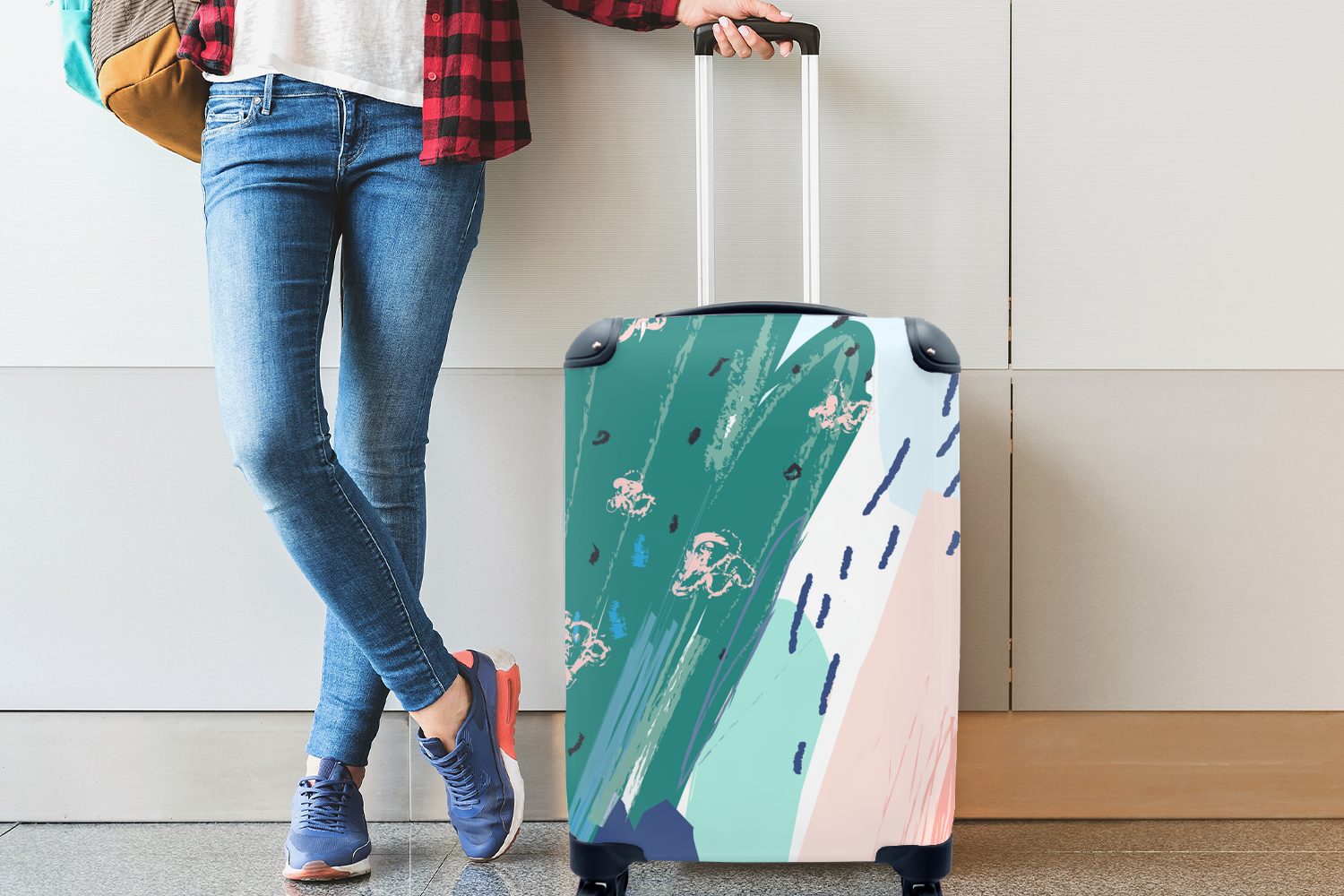 Reisekoffer mit Handgepäckkoffer Handgepäck - Farbe Reisetasche - MuchoWow Grün, Trolley, Ferien, Rollen, rollen, 4 Sommer für