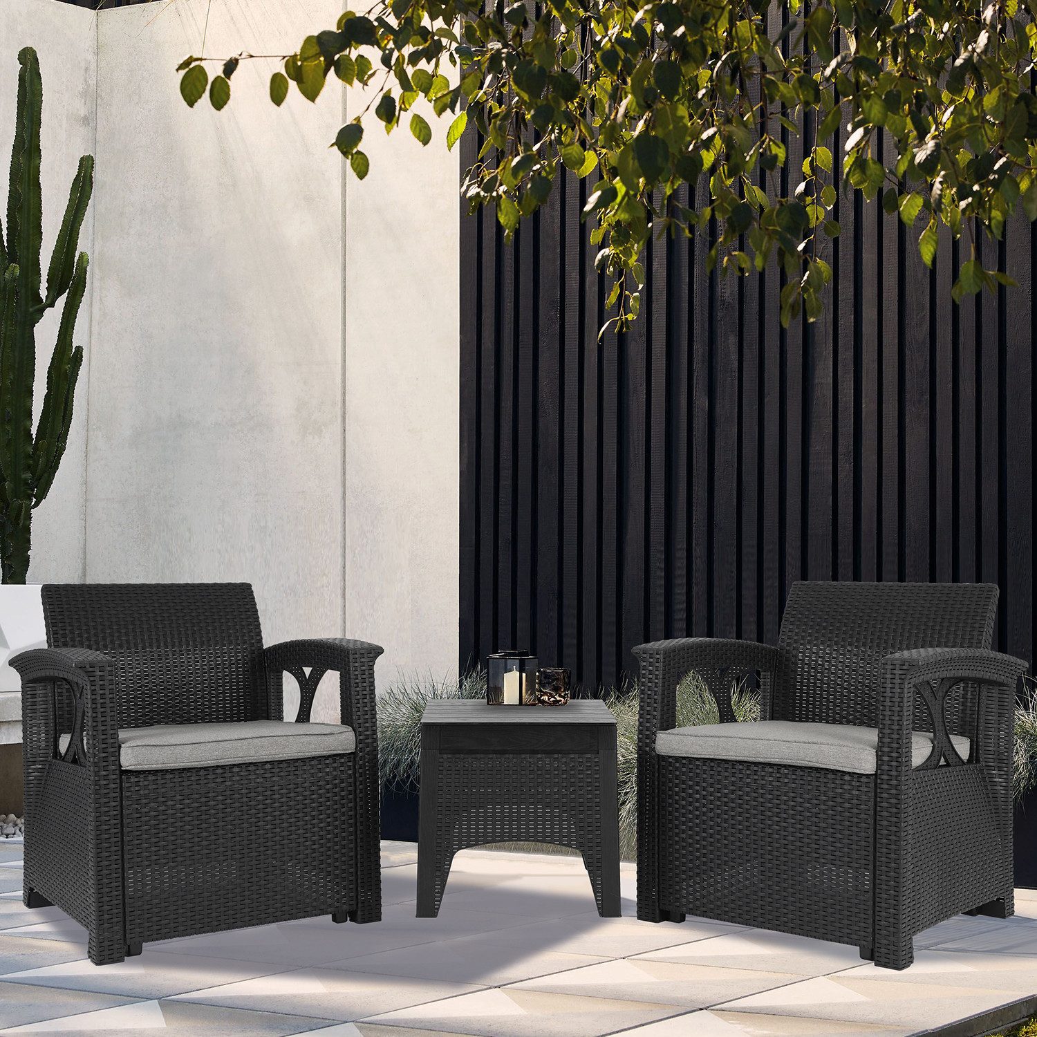 Sekey Balkonset Gartenmöbel Set Polyrattan Lounge Set 2 Stühle mit Tisch & günstig online kaufen