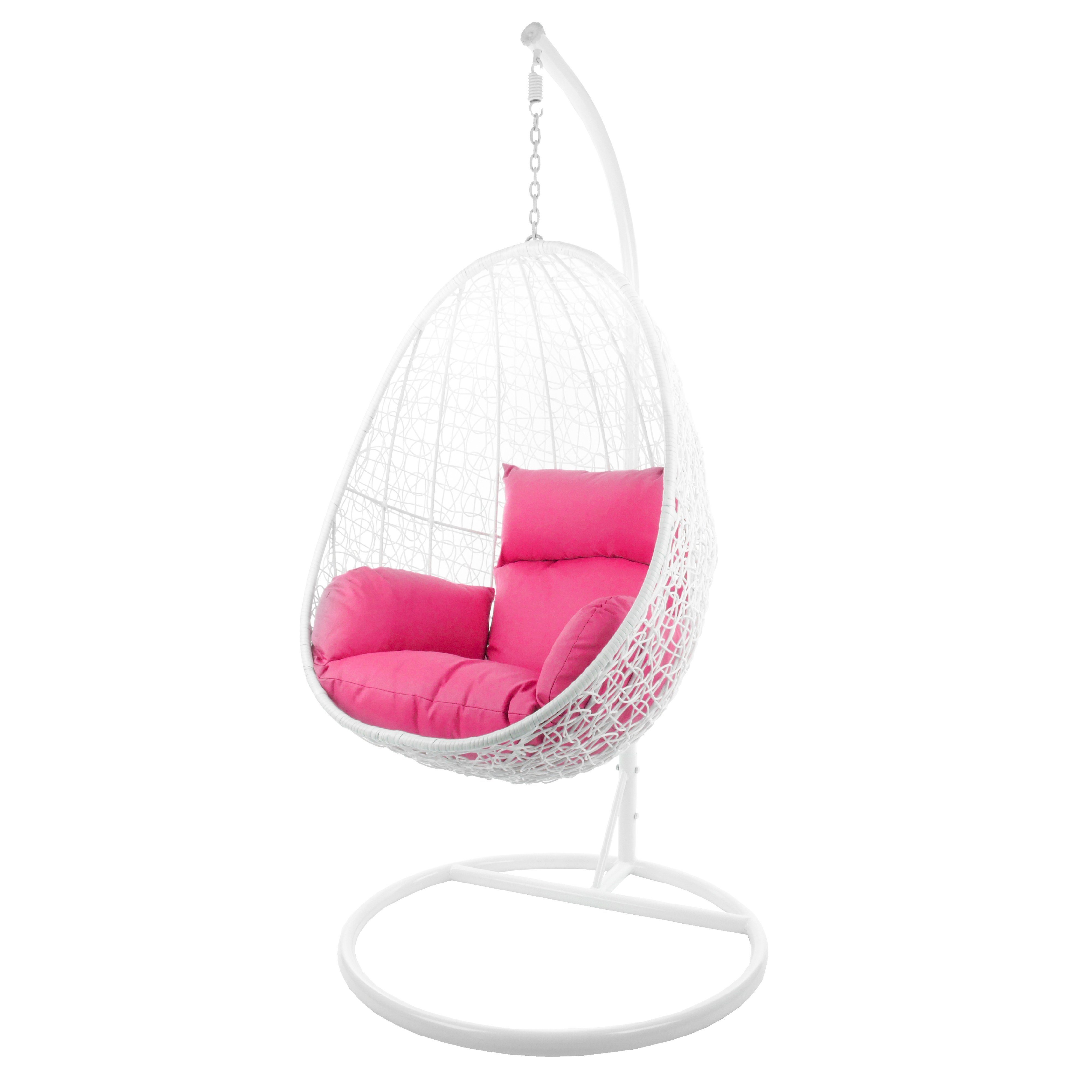 KIDEO Hängesessel Hängesessel CAPDEPERA, Schwebesessel pink weiße mit hot Loungemöbel pink) Kissen, (3333 Gestell und