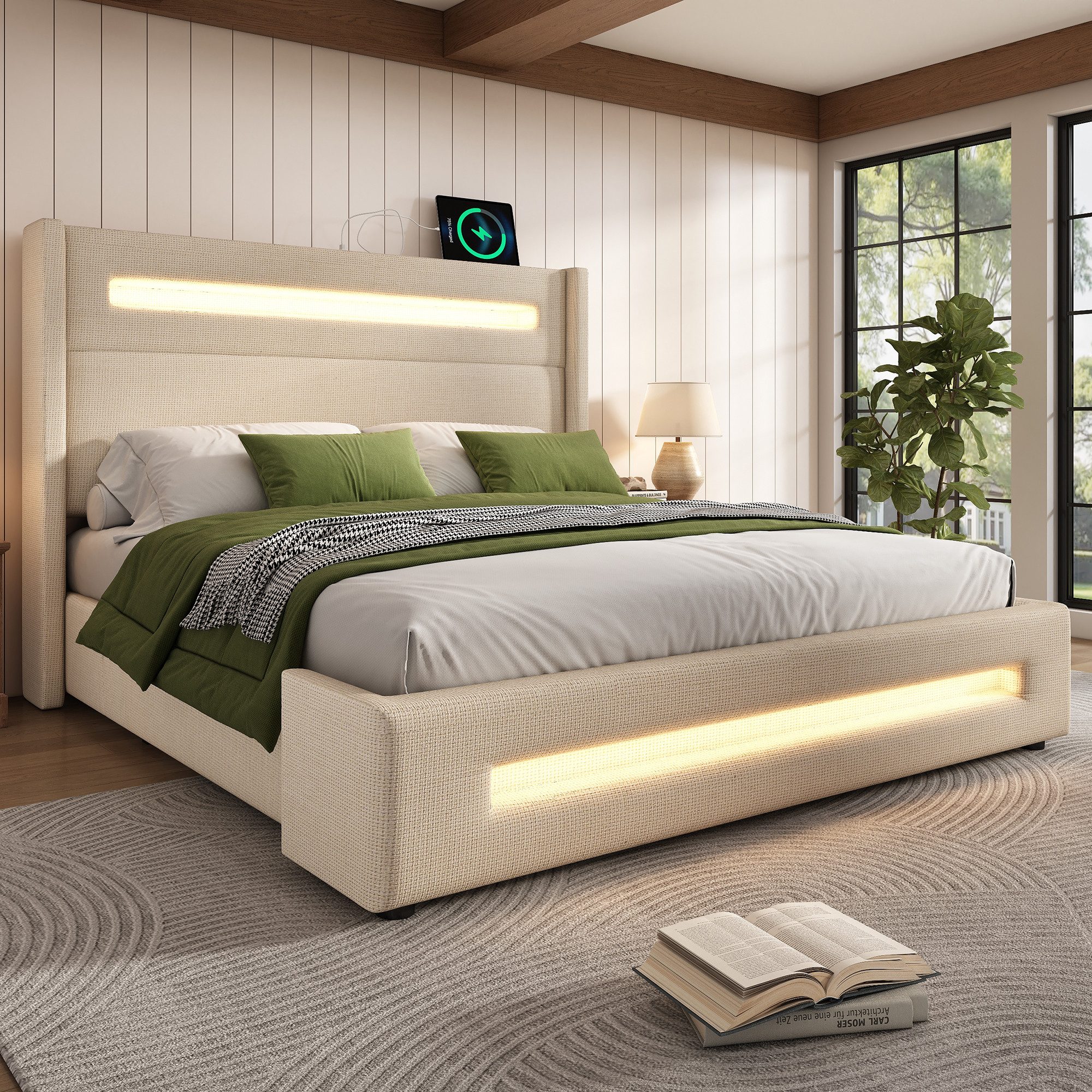 TavilaEcon Boxbett Modernes LED-Bett mit Ladestation und USB/Type-C-Anschlü günstig online kaufen