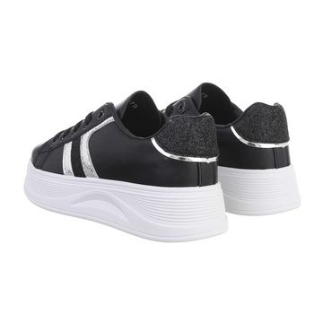 Ital-Design Damen Low-Top Freizeit Sneaker Flach Sneakers Low in Schwarz