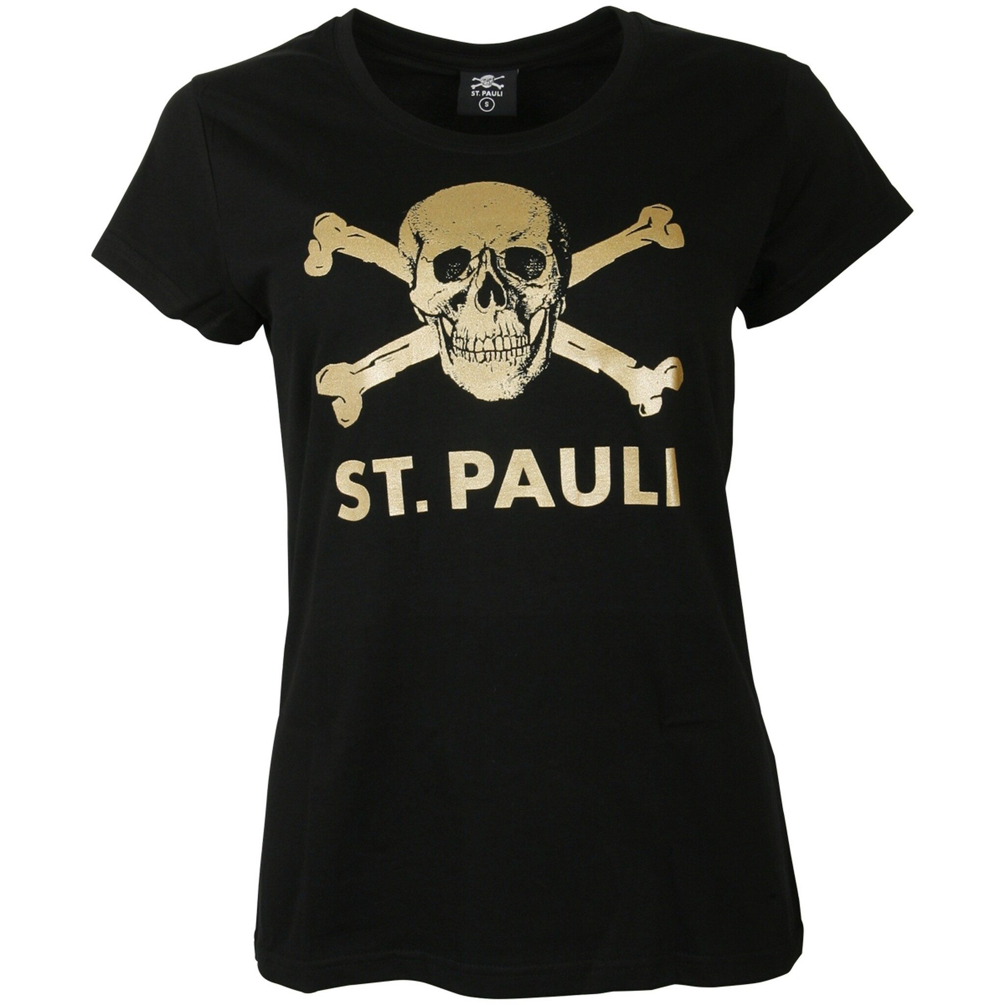 T-Shirt FC St. Pauli - Damen T-Shirt Totenkopf Schwarz-Gold