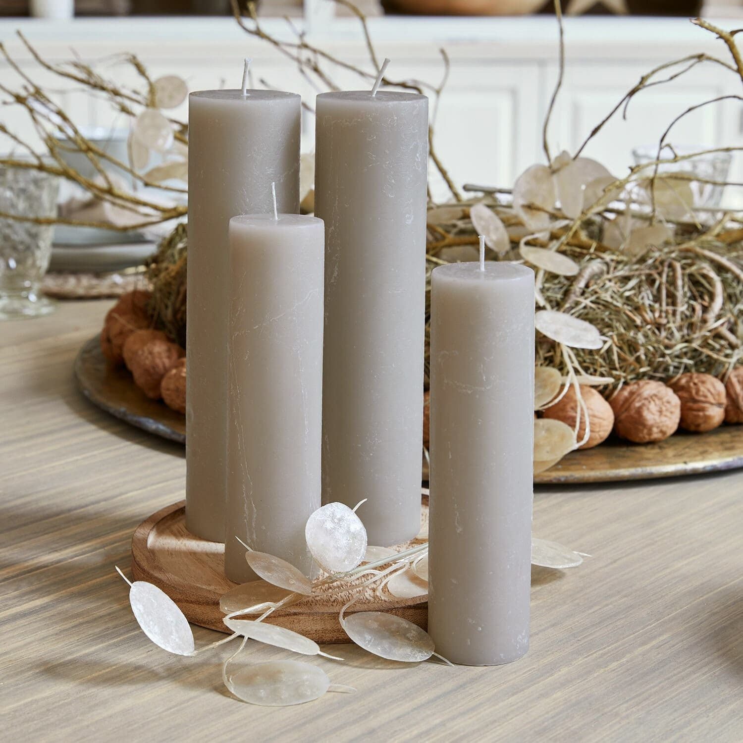 Mirabeau Stumpenkerze Kerze 4er Set Avinal taupe (4er Set, 4er Set), none