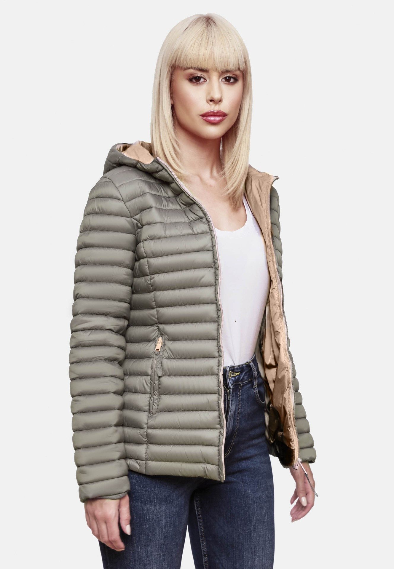 Marikoo Steppjacke Marikoo Asraa Damen Steppjacke B857 Übergangsjacke mit kontrastfarbendem Reißverschluss