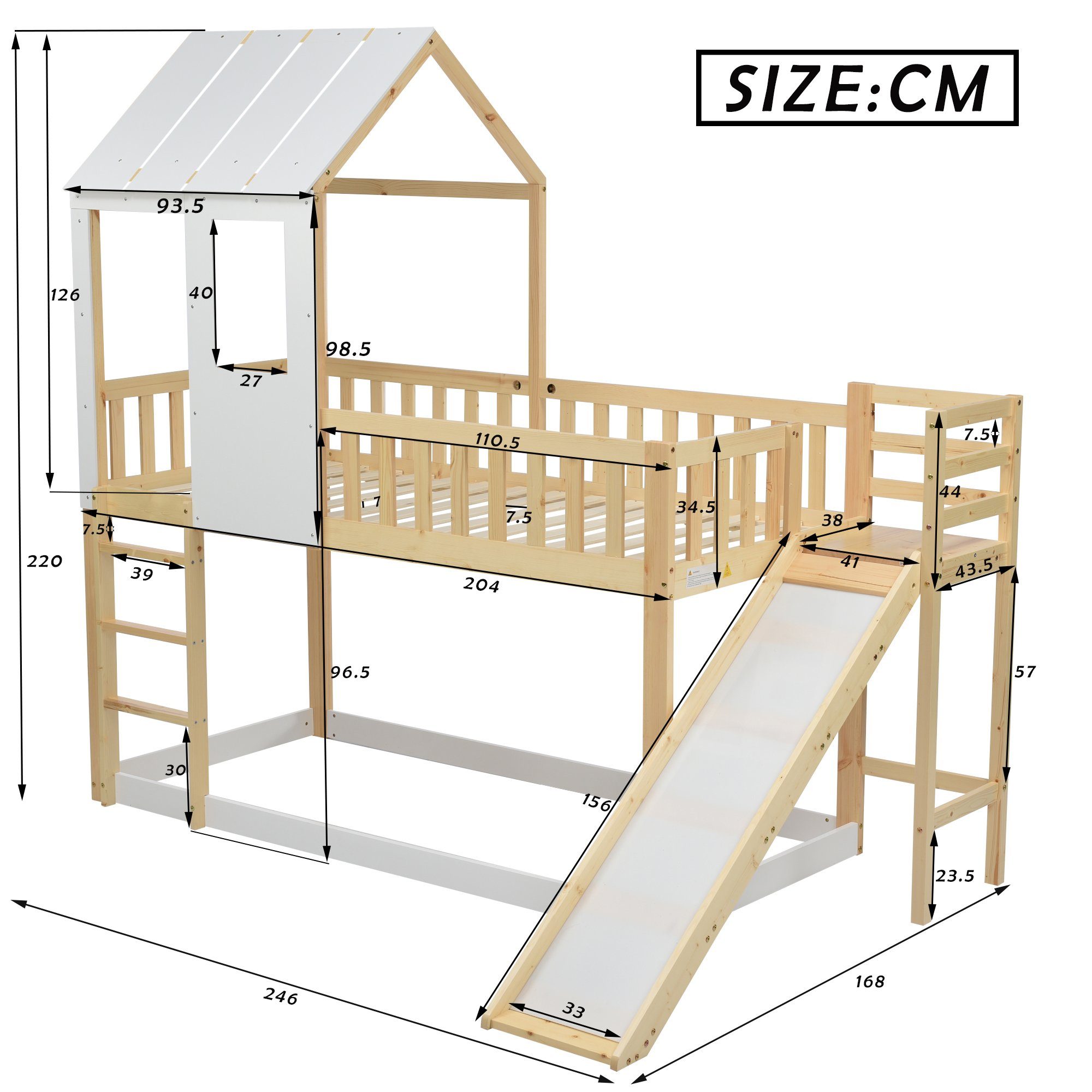 Hochbett & mit & Etagenbett, Rutsche Flieks oberem 90x200cm Lattenrost Leiter