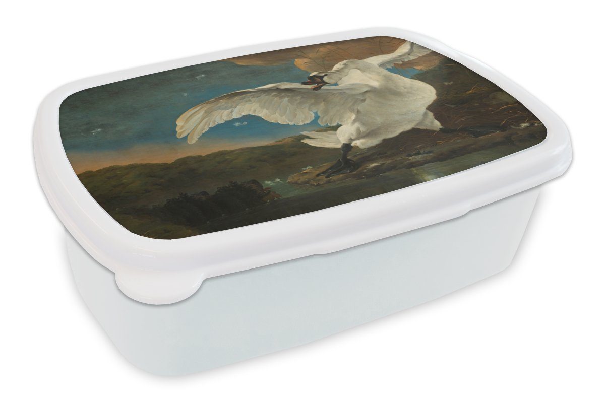 MuchoWow Lunchbox Schwan - Alte Meister - Jan Asselijn, Kunststoff, (2-tlg), Brotbox für Kinder und Erwachsene, Brotdose, für Jungs und Mädchen weiß