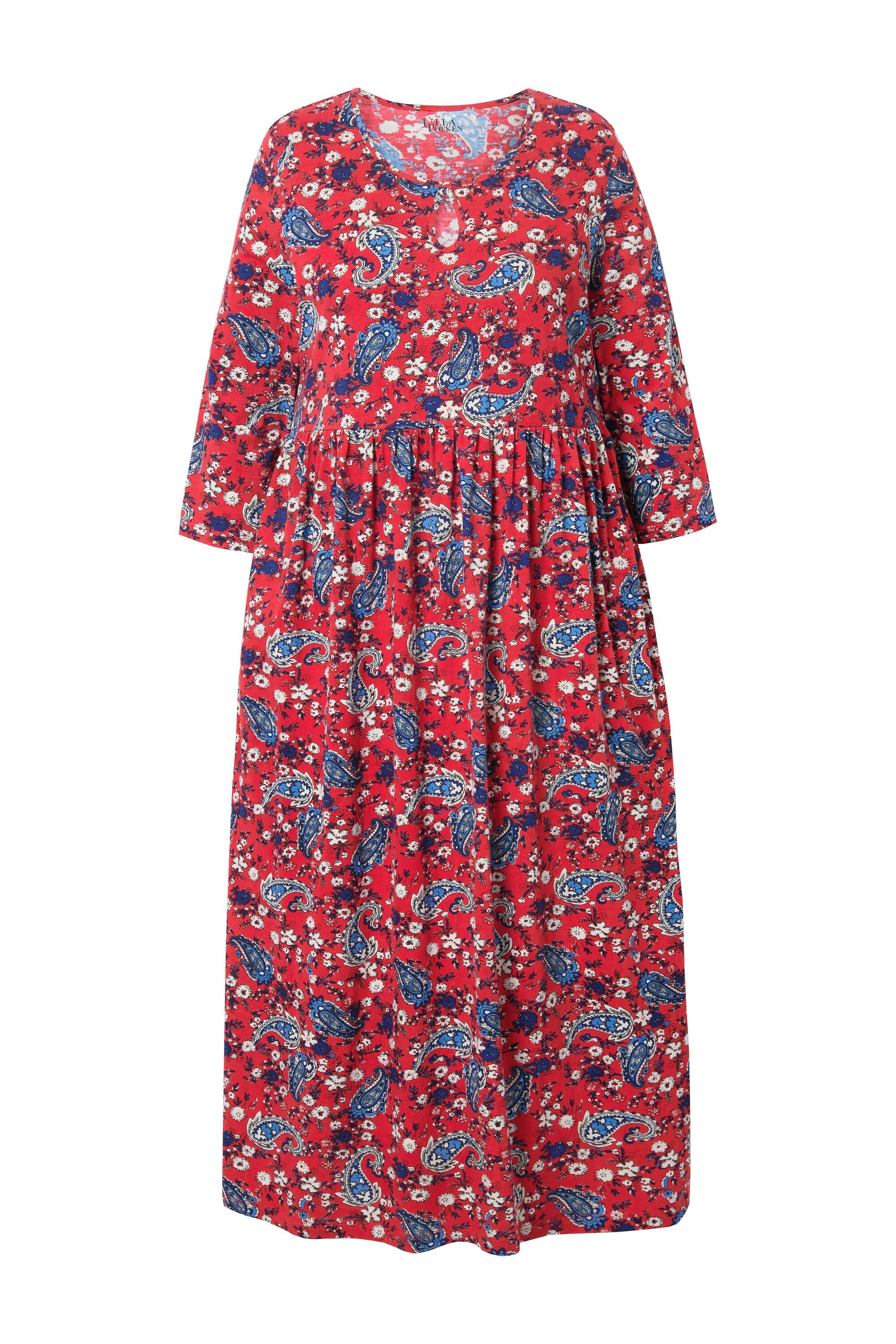 Ulla Popken Maxikleid Jerseykleid A-Linie Keyhole Rundhals 3/4-Arm günstig online kaufen