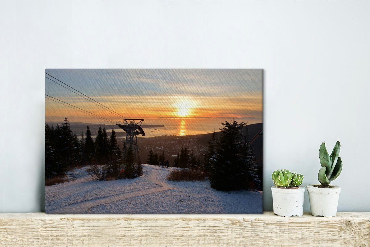 Wanddeko, am Grouse Kanada, mit in Mountain (1 OneMillionCanvasses® Sonnenuntergang Wandbild 30x20 Vancouver, Leinwandbild St), cm Aufhängefertig, Skilift Leinwandbilder,