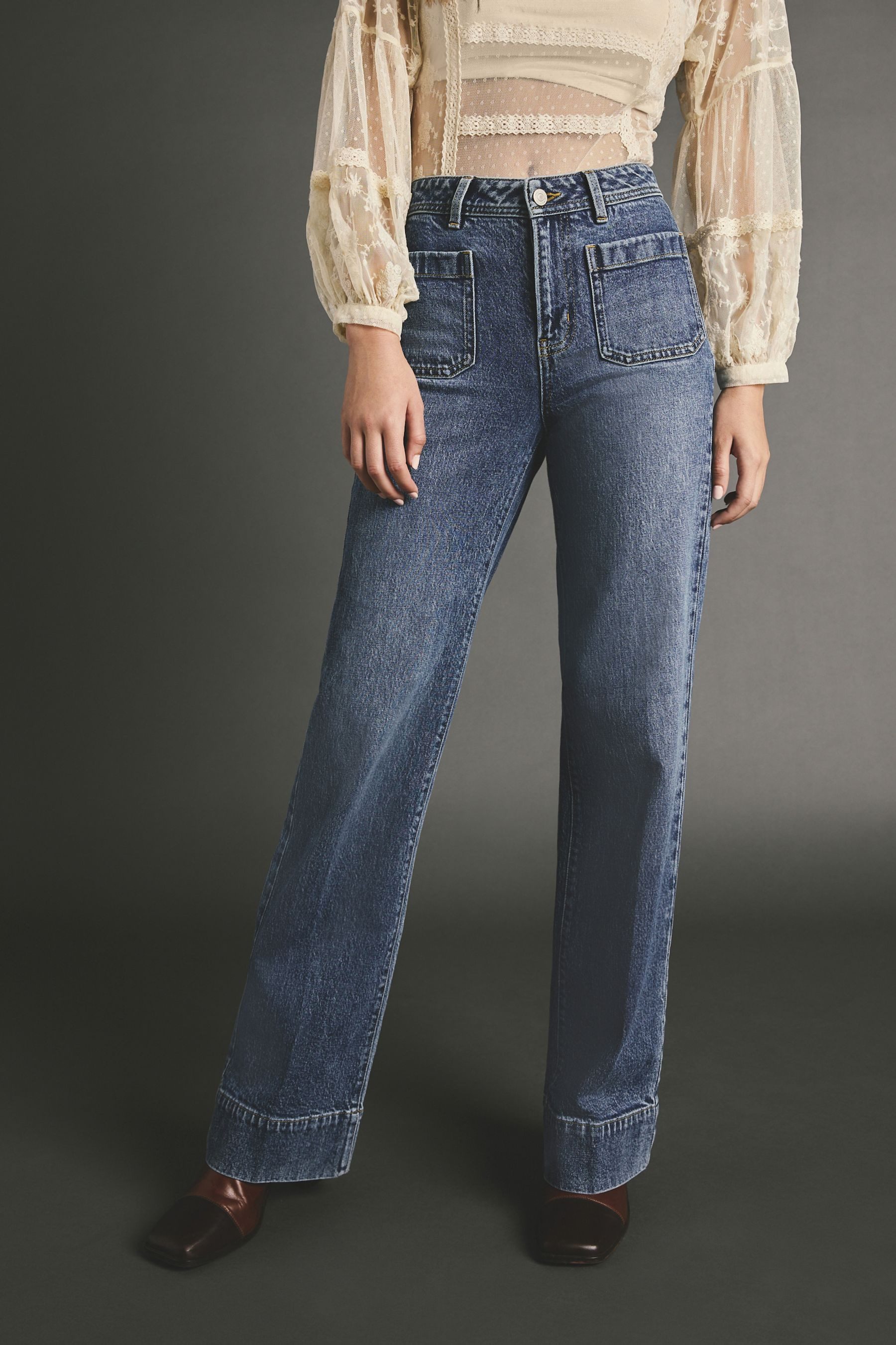Next Weite Jeans Weit geschnittene Jeans mit aufgesetzter Tasche (1-tlg)