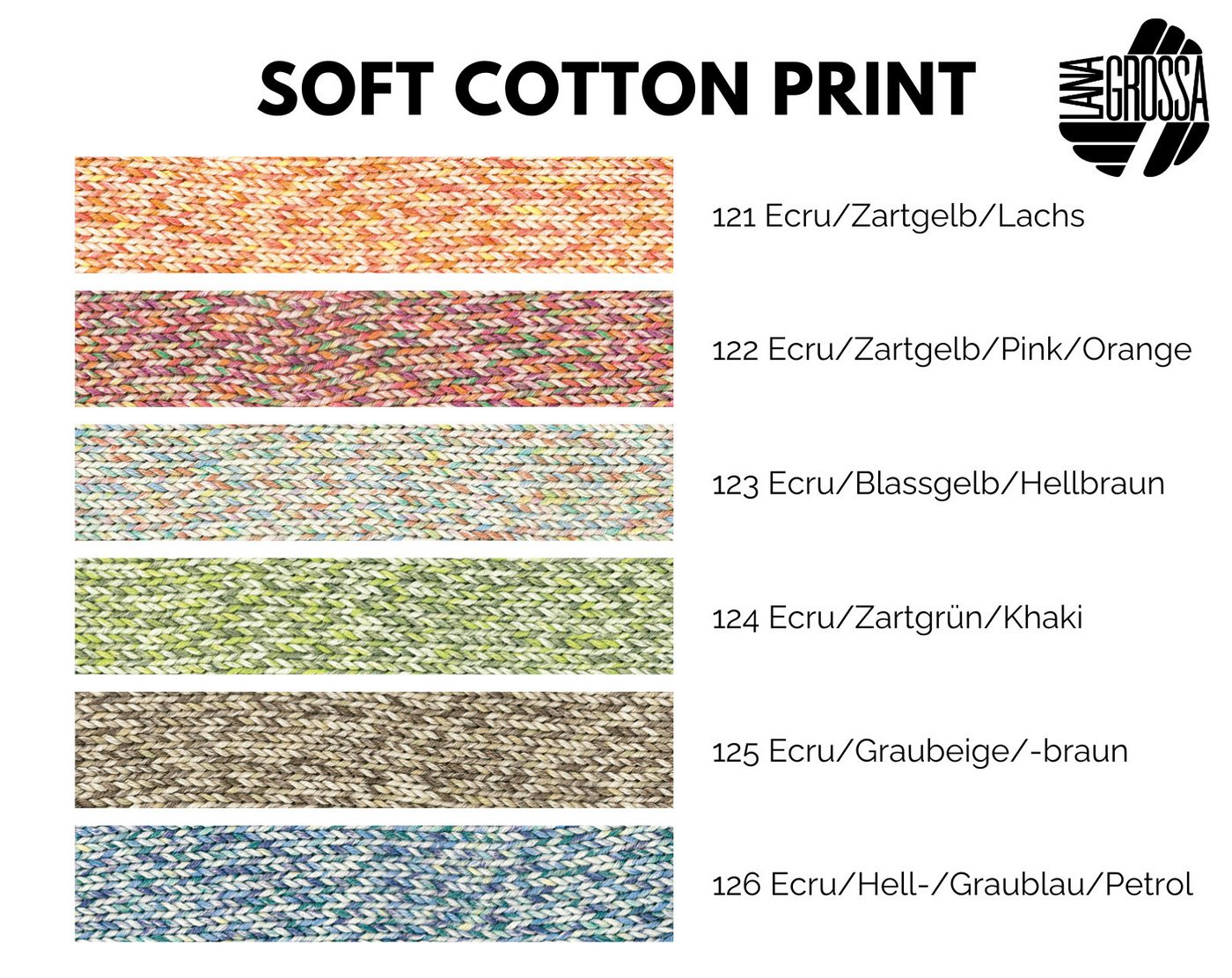 Thumbnail - LANA GROSSA SOFT COTTON PRINT Häkelwolle, 140 m (weiches Baumwollgarn mit modernem Mikrofaseranteil), 50 g