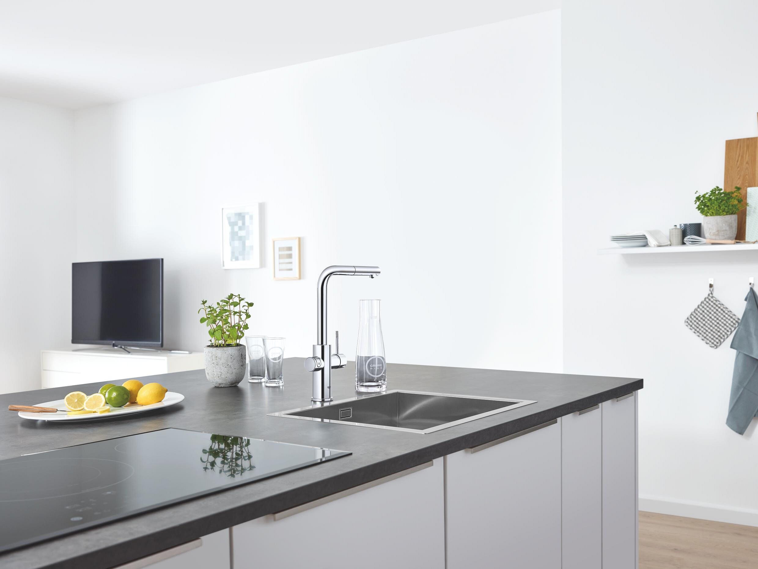 Grohe Küchenarmatur Blue Home Starterkit Spültischarmatur mit L-Auslauf, herausziehbar