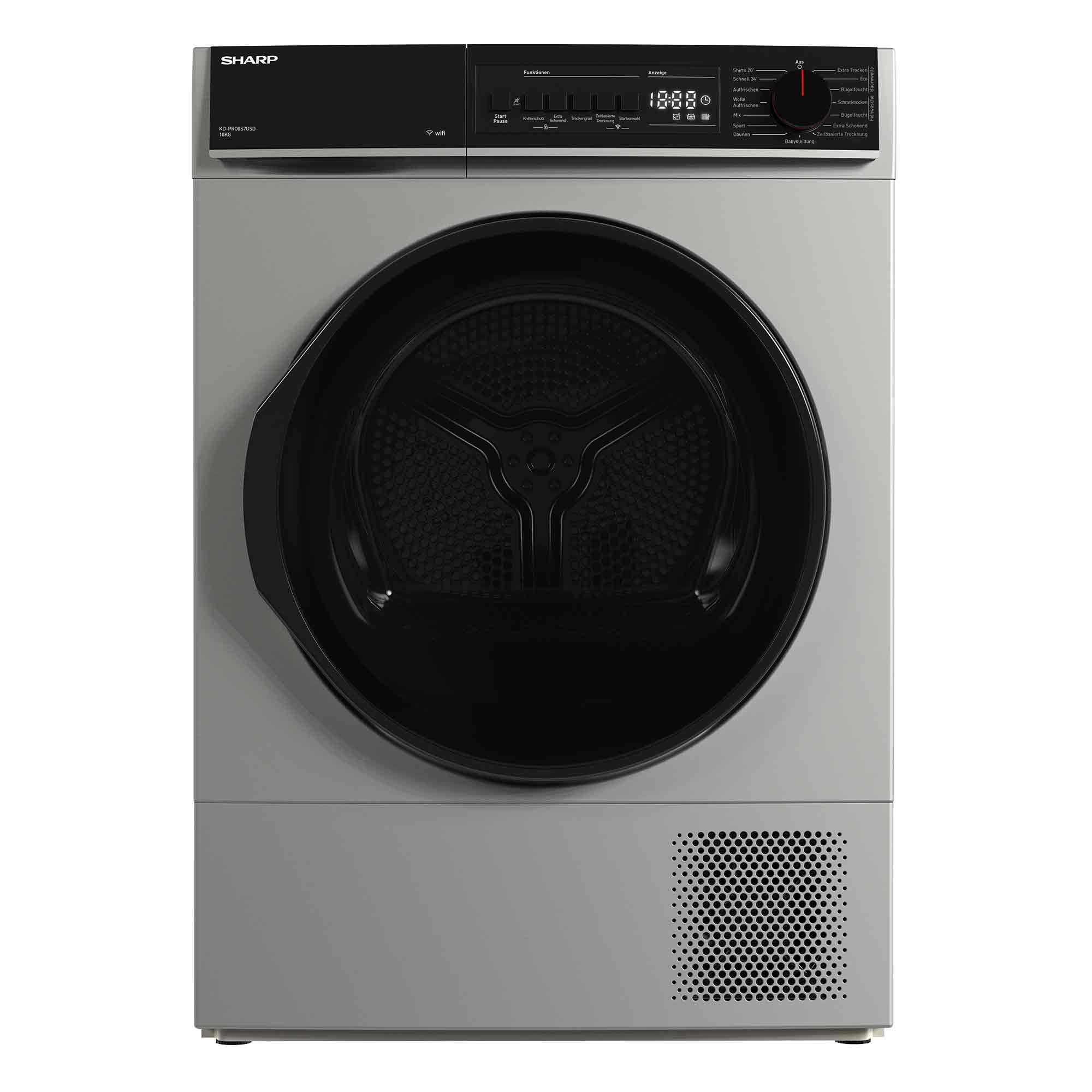 Sharp Wärmepumpentrockner KD-PRO0S7GSD-DE, SoftTouch-Bedienung mit LED-Display, Trommelbeleuchtung, WiFi