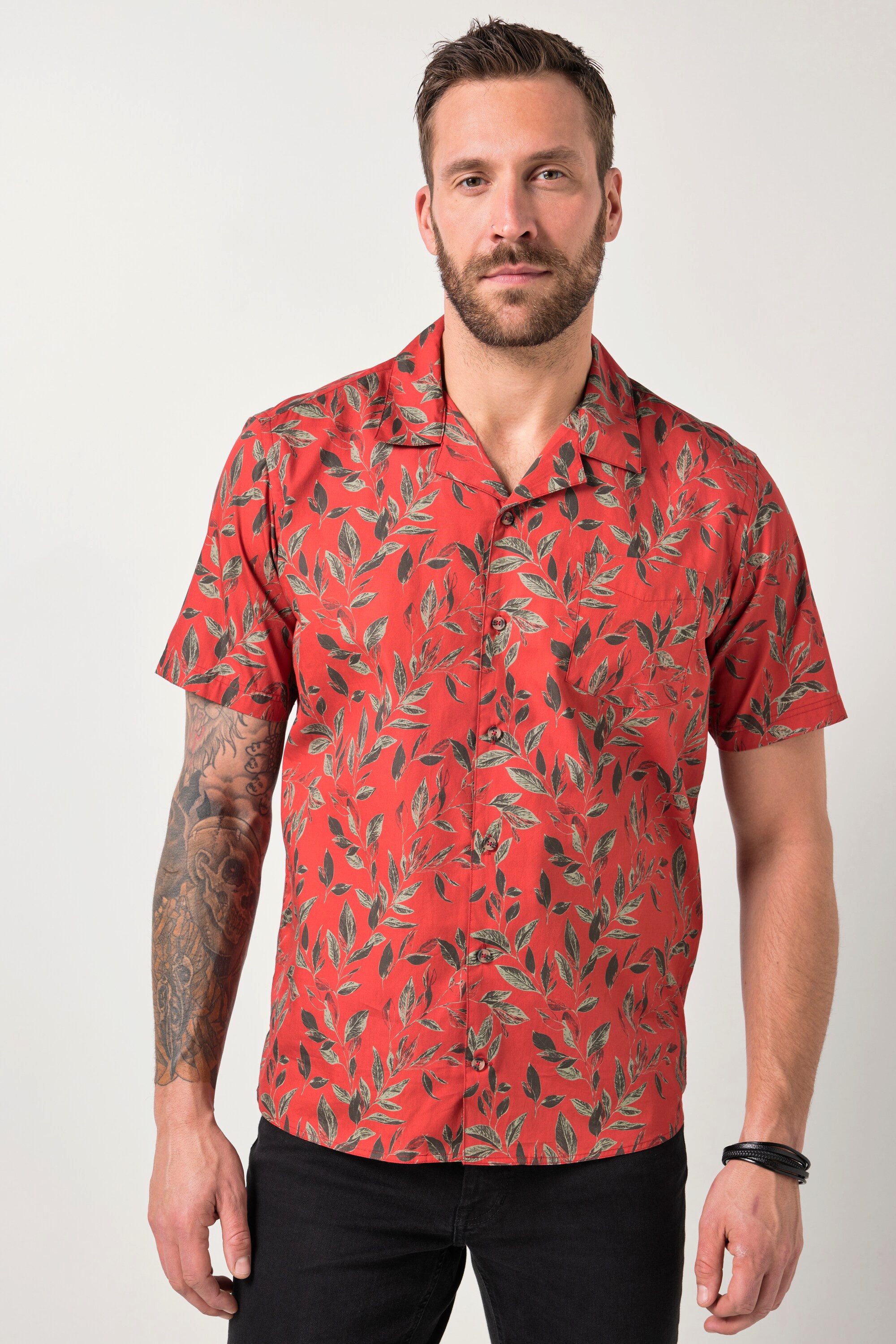 Kurzarmhemd Hemd Halbarm Cuba-Kragen floraler Druck Cuba Fit