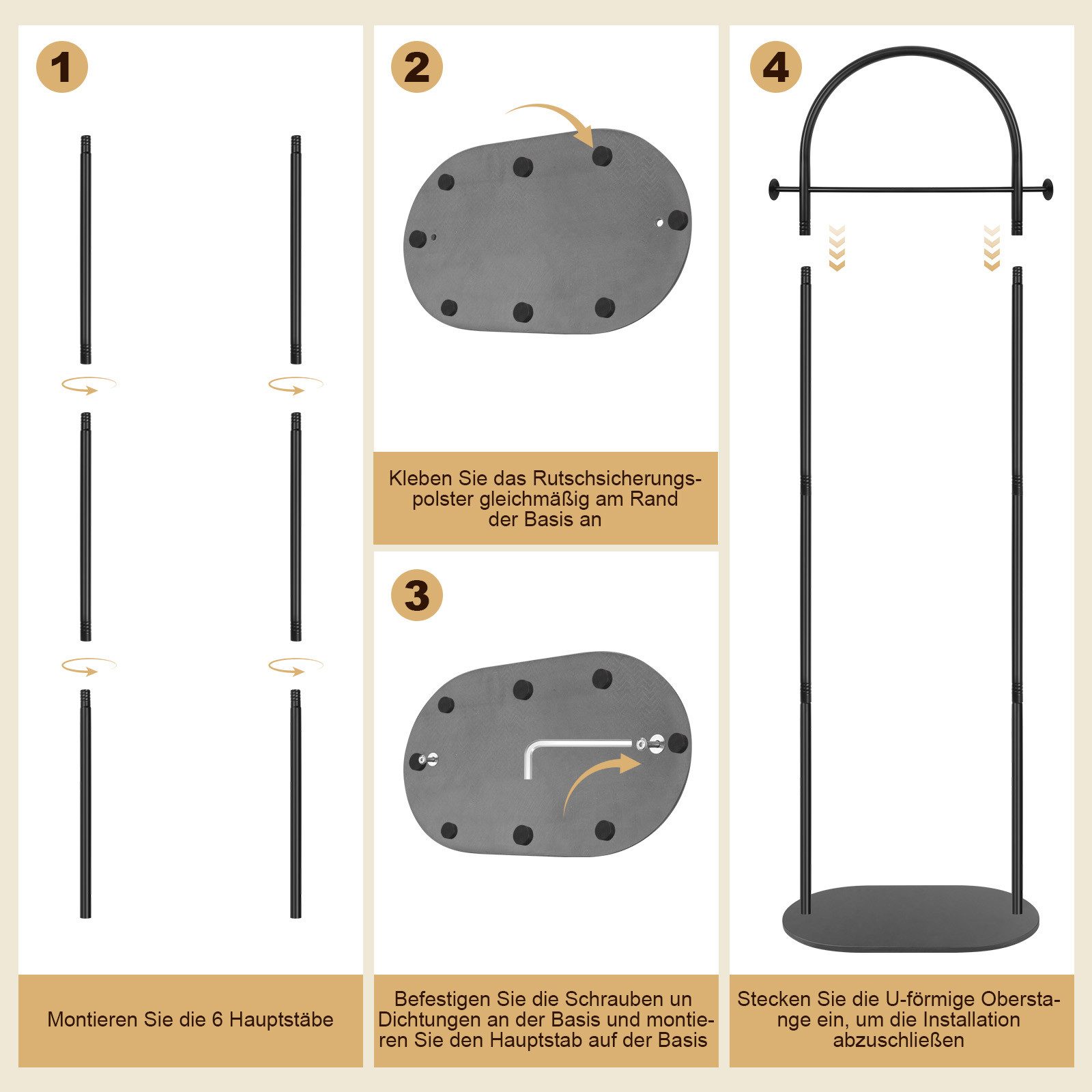 JOYOLEDER Garderobenständer 170 cm mit 2 Haken, Kleiderständer Stabiler, Garderobenständer, (für Wohnzimmer Schlafzimmer Büro, Schwarz) – Bild 5 von 5