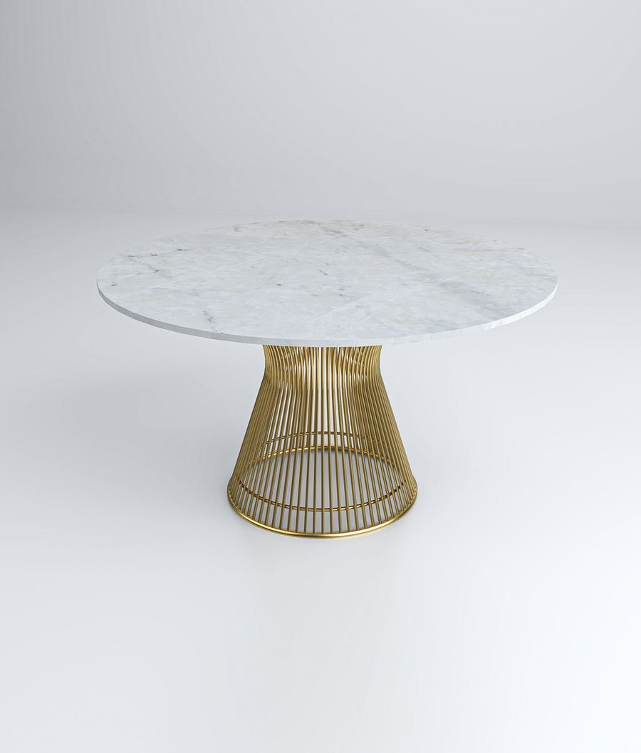 D'arte Stone Esstisch runder Marmor-Esstisch mit goldenem Netzgestell ORLEY