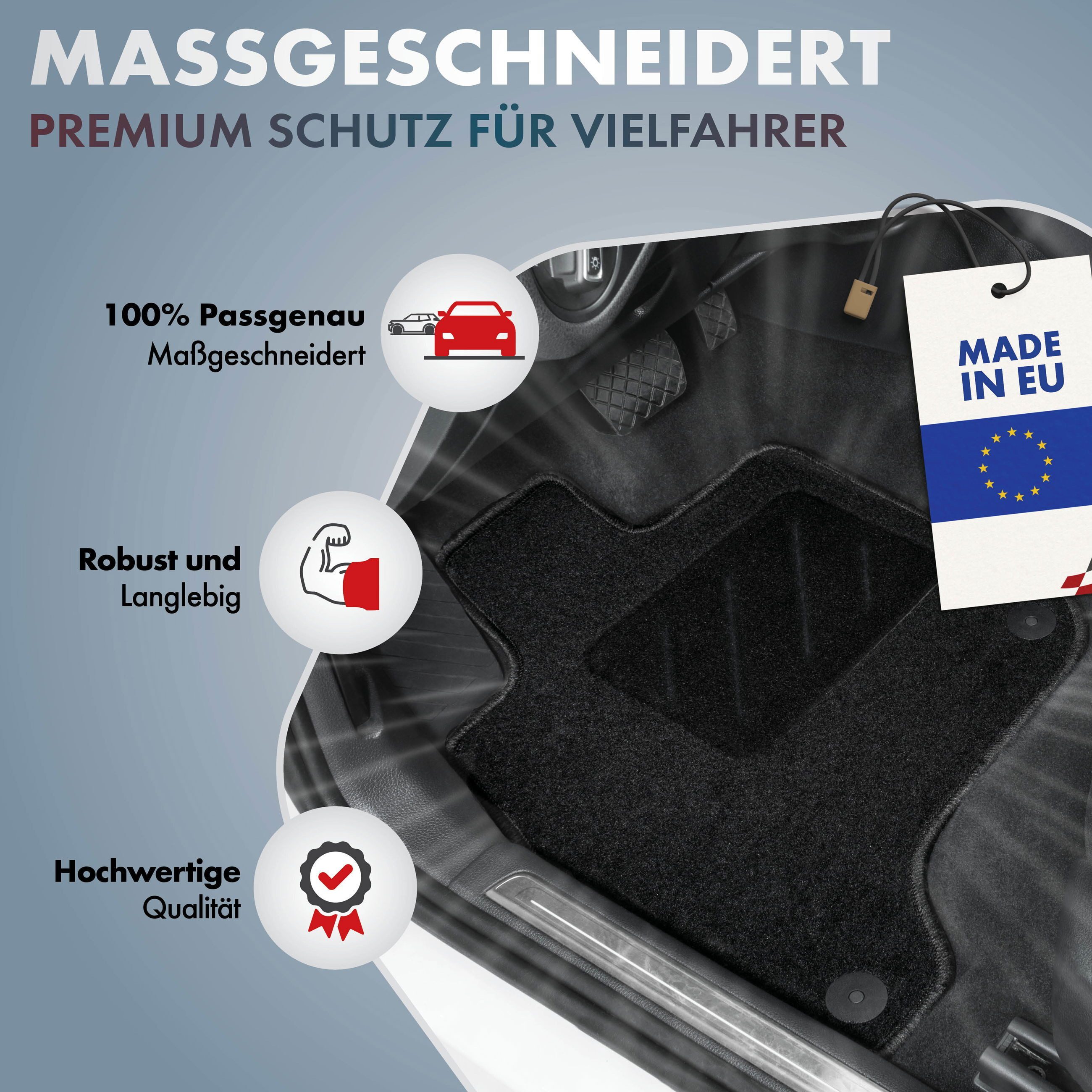 WALSER Auto-Fußmatten Fußmatten für VW Touran 02/2003-2006, 5-Sitzer (4 St), für VW TOURAN (1T1, 1T2) VW TOURAN (1T1, 1T2), YB 02/2003-05/2010, TOURAN 02/2003-01/2011