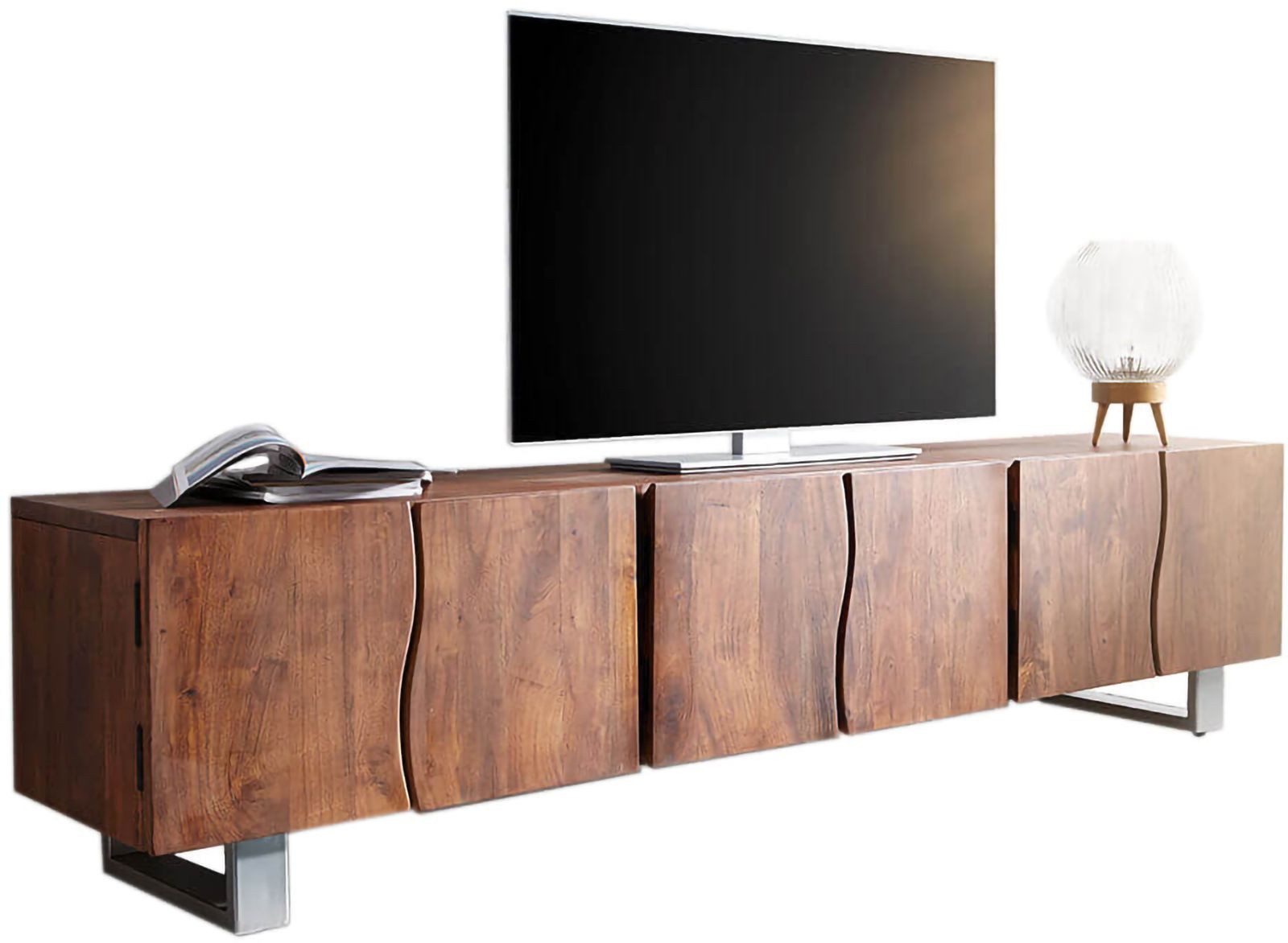 DELIFE Lowboard Live-Edge, Akazie Braun 220 cm 6 Türen Massivholz Baumkante günstig online kaufen