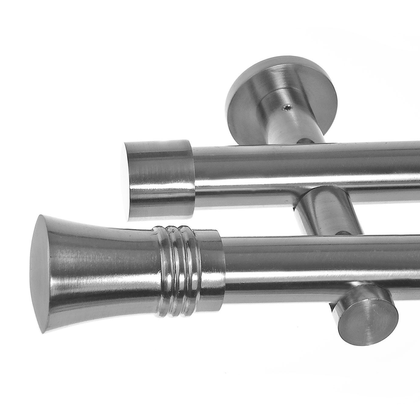 BASIT Gardinenstange Edelstahloptik 20mm mit Wandträgern 120 cm E86, Ø 20 mm, 2-läufig, verschraubt, Metall, H41 120 cm E86 Knauf