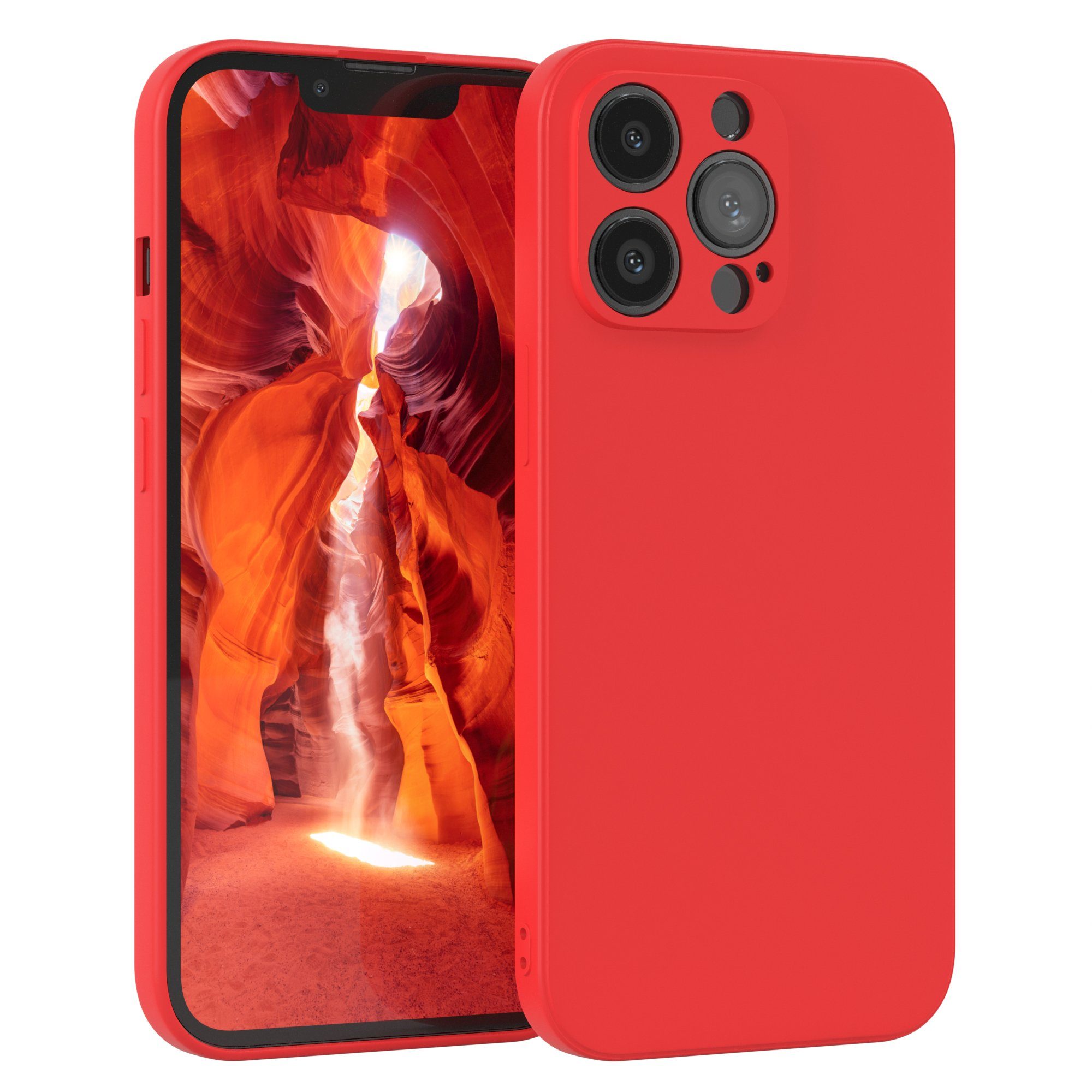 EAZY CASE Handyhülle für Apple iPhone 13 Pro Hülle Silikon 6,1 Zoll, Silikon Schutzhülle mit Kameraschutz stoßfest handycover elastisch Rot