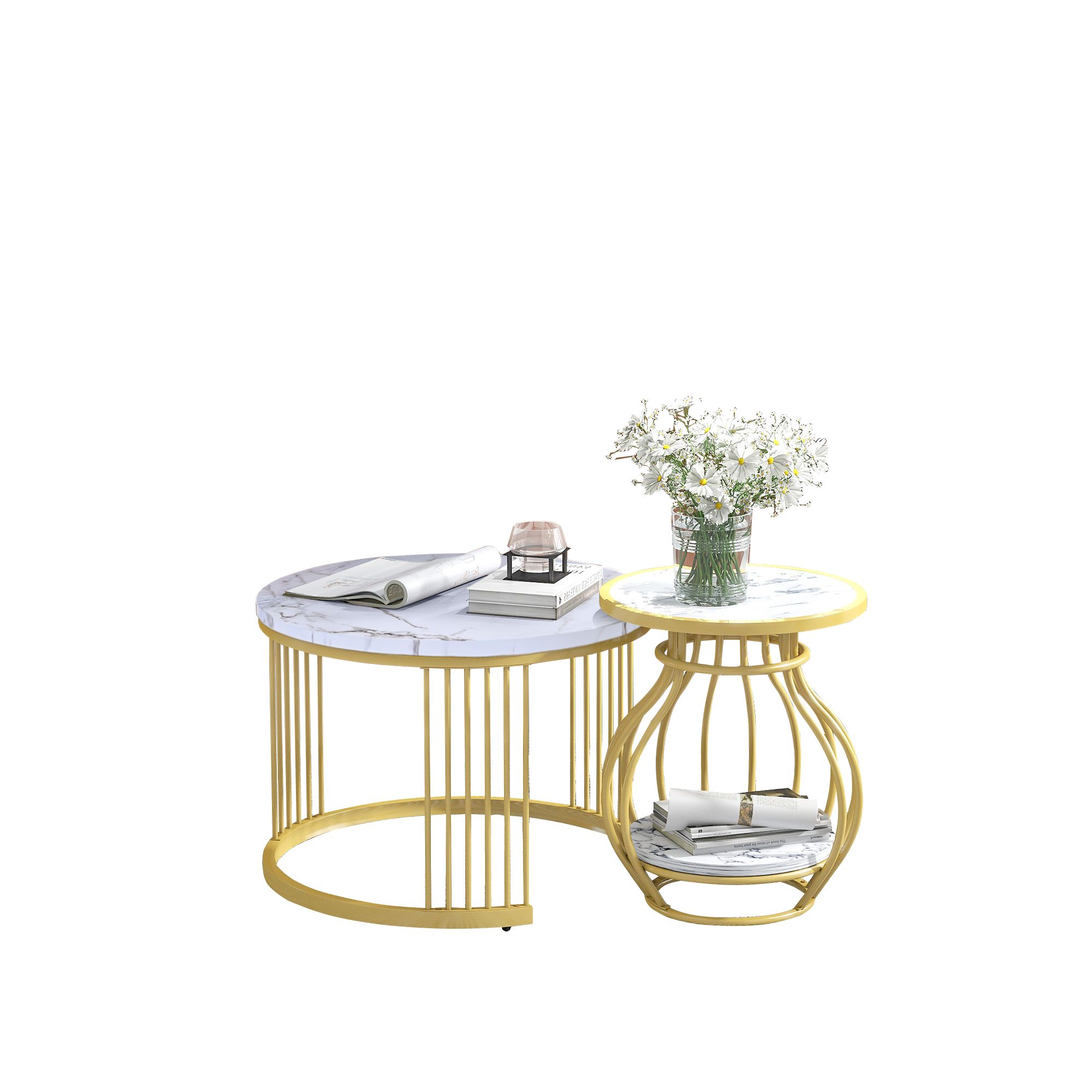 Couchtisch 2er Set Rund Tisch Wohnzimmer Rund mit Metallgestell