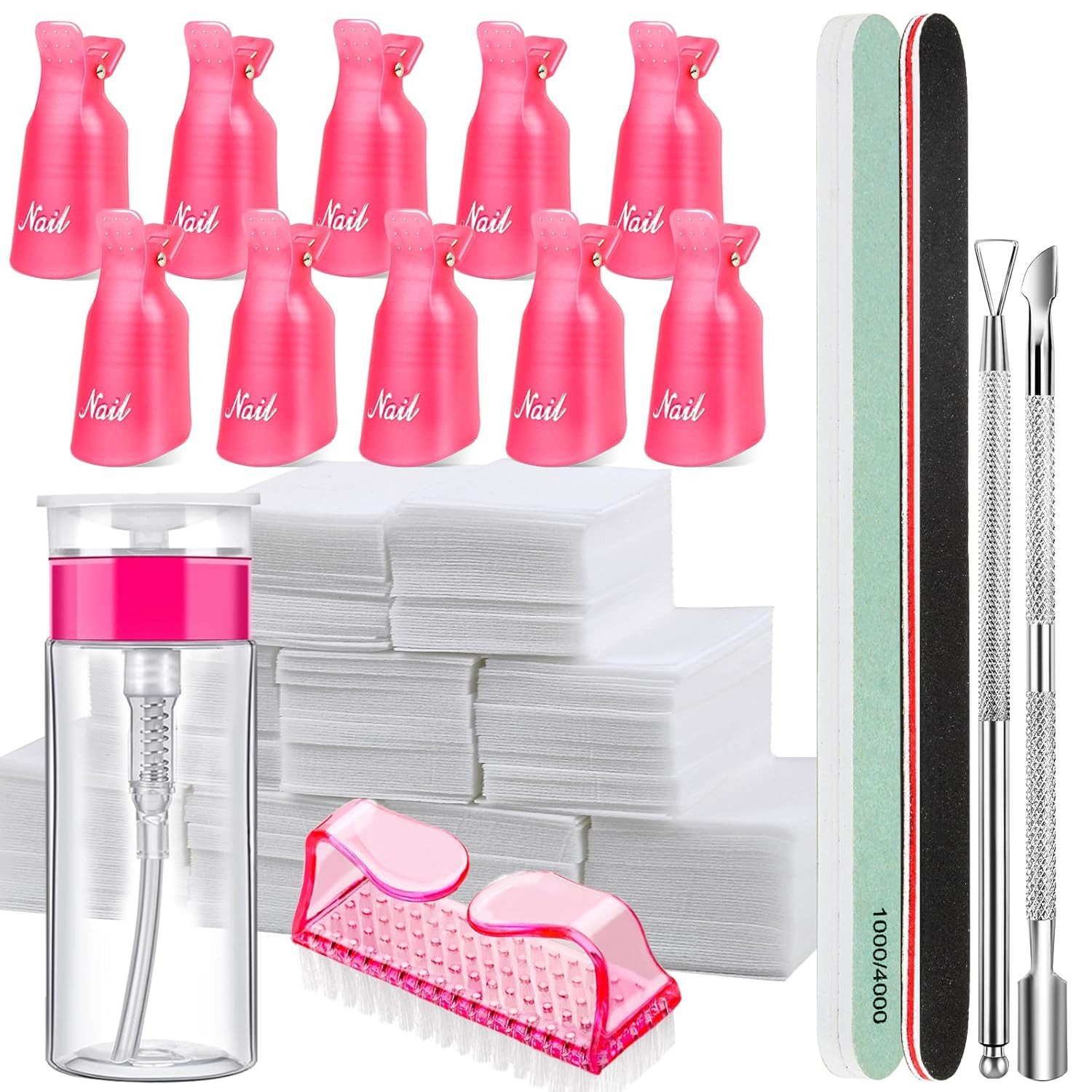 FELIXLEO Sandblatt-Nagelfeile Nagellackentferner Set 500 Pads Clips Feile Pumpe Nagel Tools, 1-tlg.
