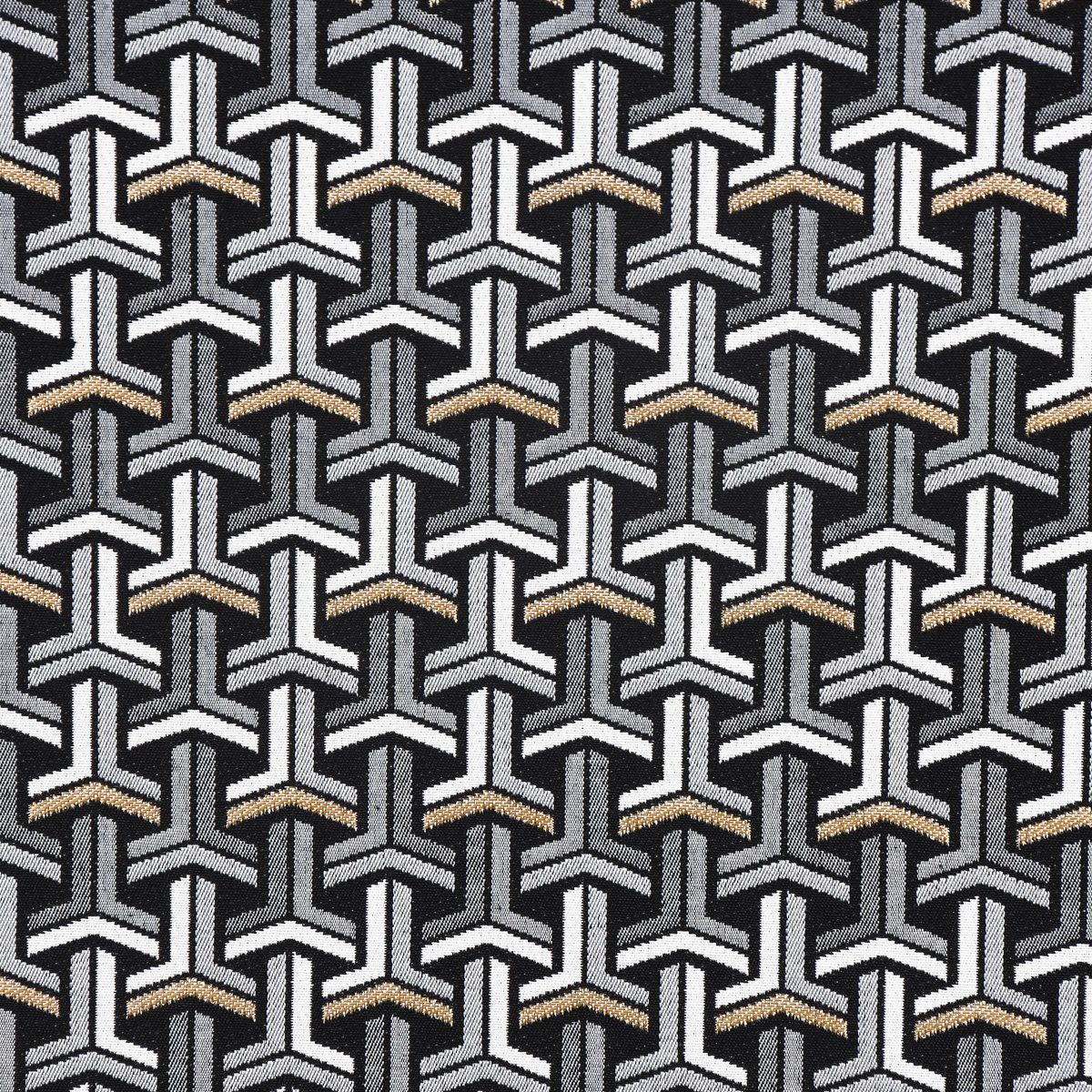 Stoff Dekostoff Jacquard-Stoff grafisch T schwarz weiß goldfarbig