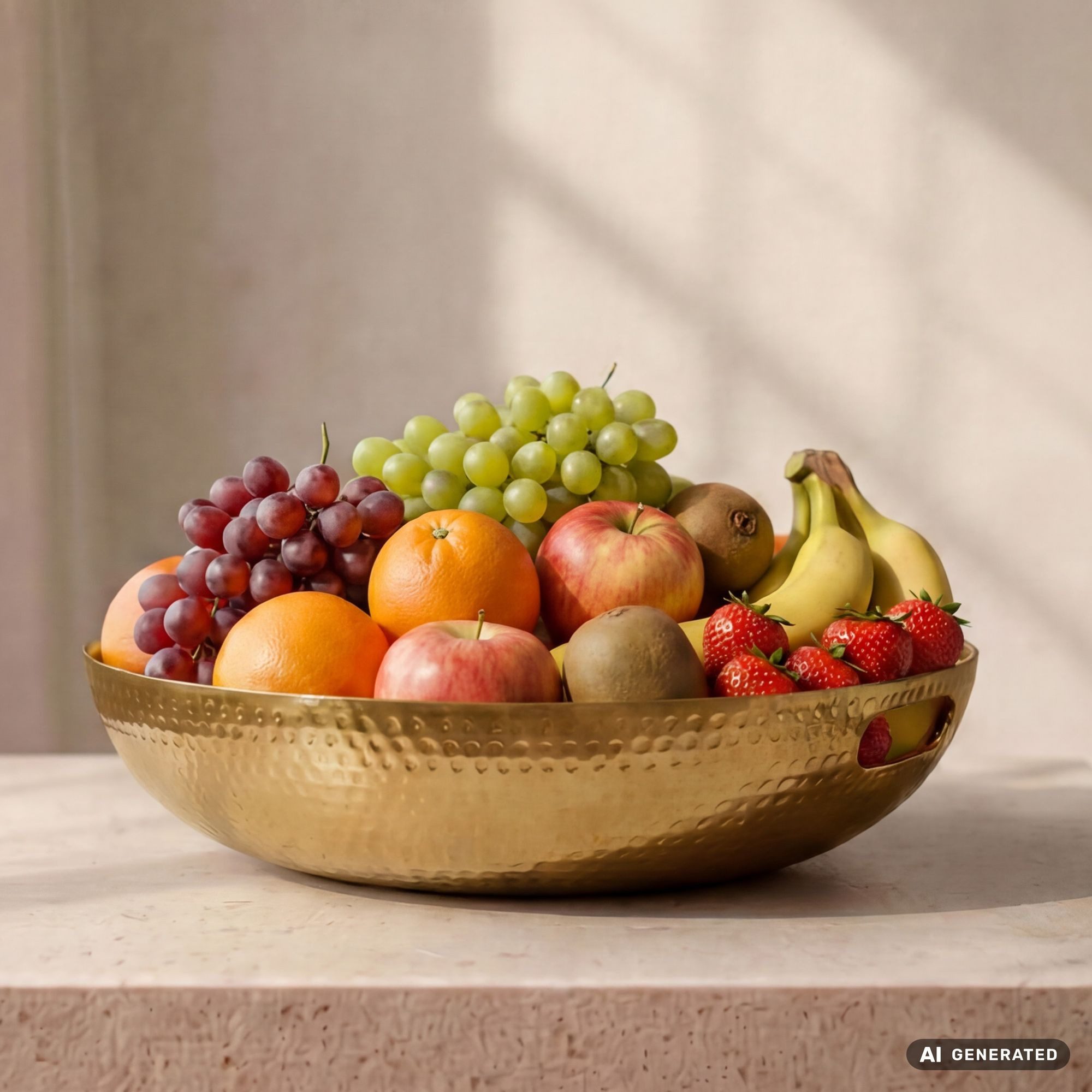 FINEBUY Obstschale FB77789 Früchteschale Aluminium Gold 38cm Dekoschale Obstkorb Metall, Aluminium, (Stabiler Servierteller mit Hammerschlag Struktur), Schale mit Griffen für deine frischen Früchte