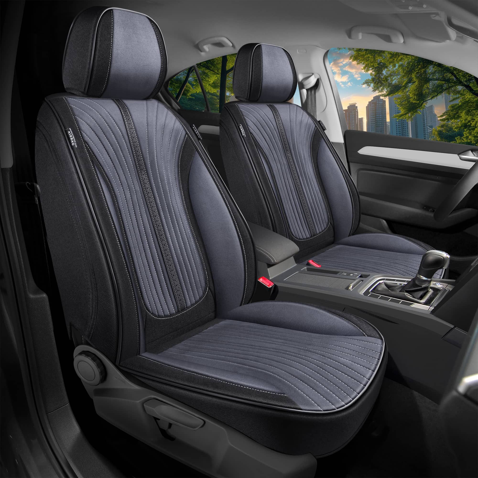 BREMER SITZBEZÜGE Autositzbezug für Opel Zafira C Bj 2011-19 (V1), Set, Schonbezüge Sitzbezüge Fahrer und Beifahrer, in Schwarz / Grau