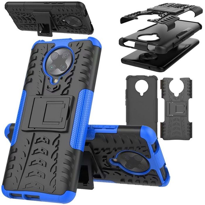 Wigento Smartphone-Hülle Für Xiaomi Poco F2 Pro Hybrid Case 2teilig Outdoor Blau Handy Tasche Hülle Cover Schutz