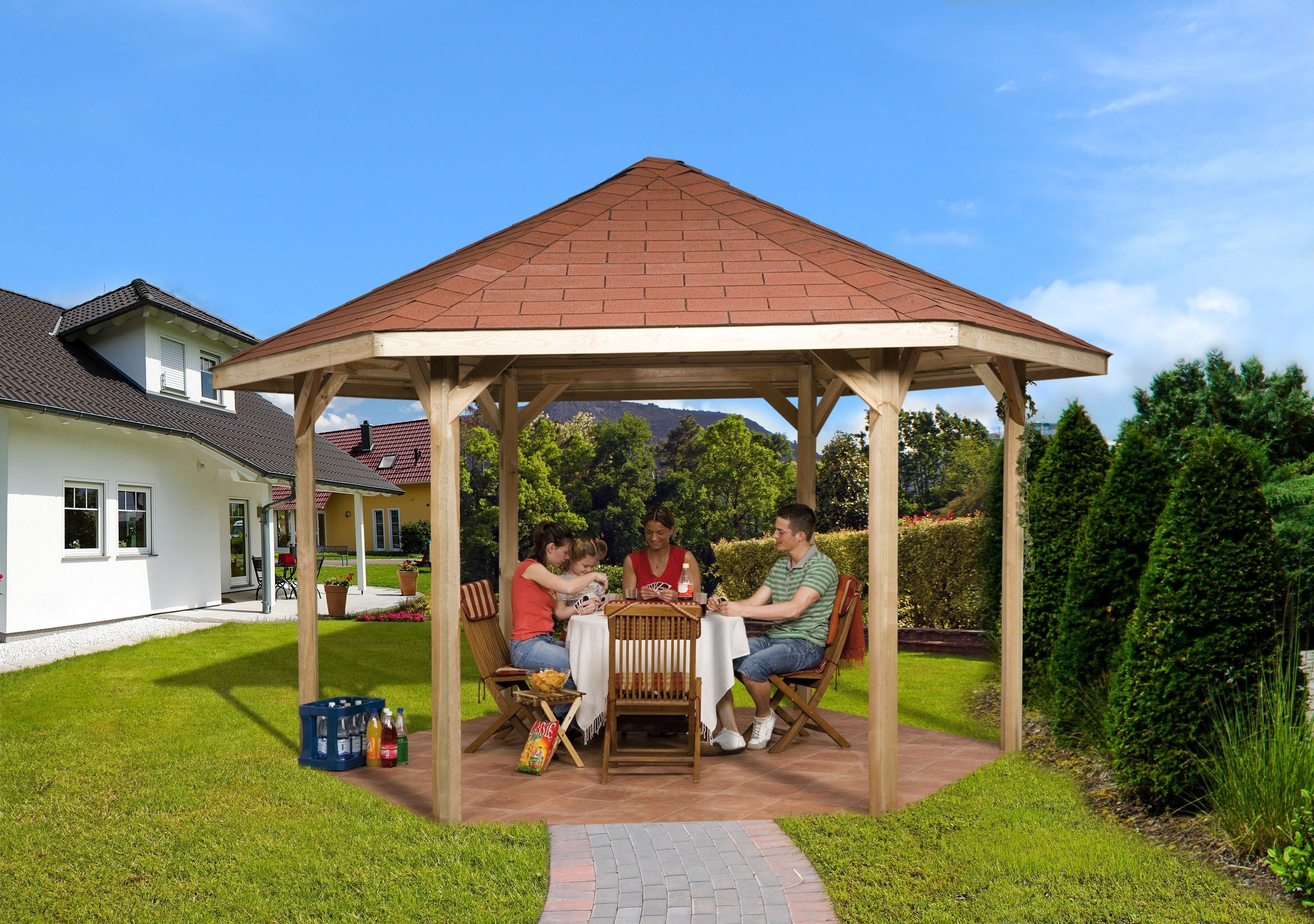 weka Pavillon Paradies 2, (Set), BxT: 399x461 cm, inkl. Dachschindeln und Pfostenanker