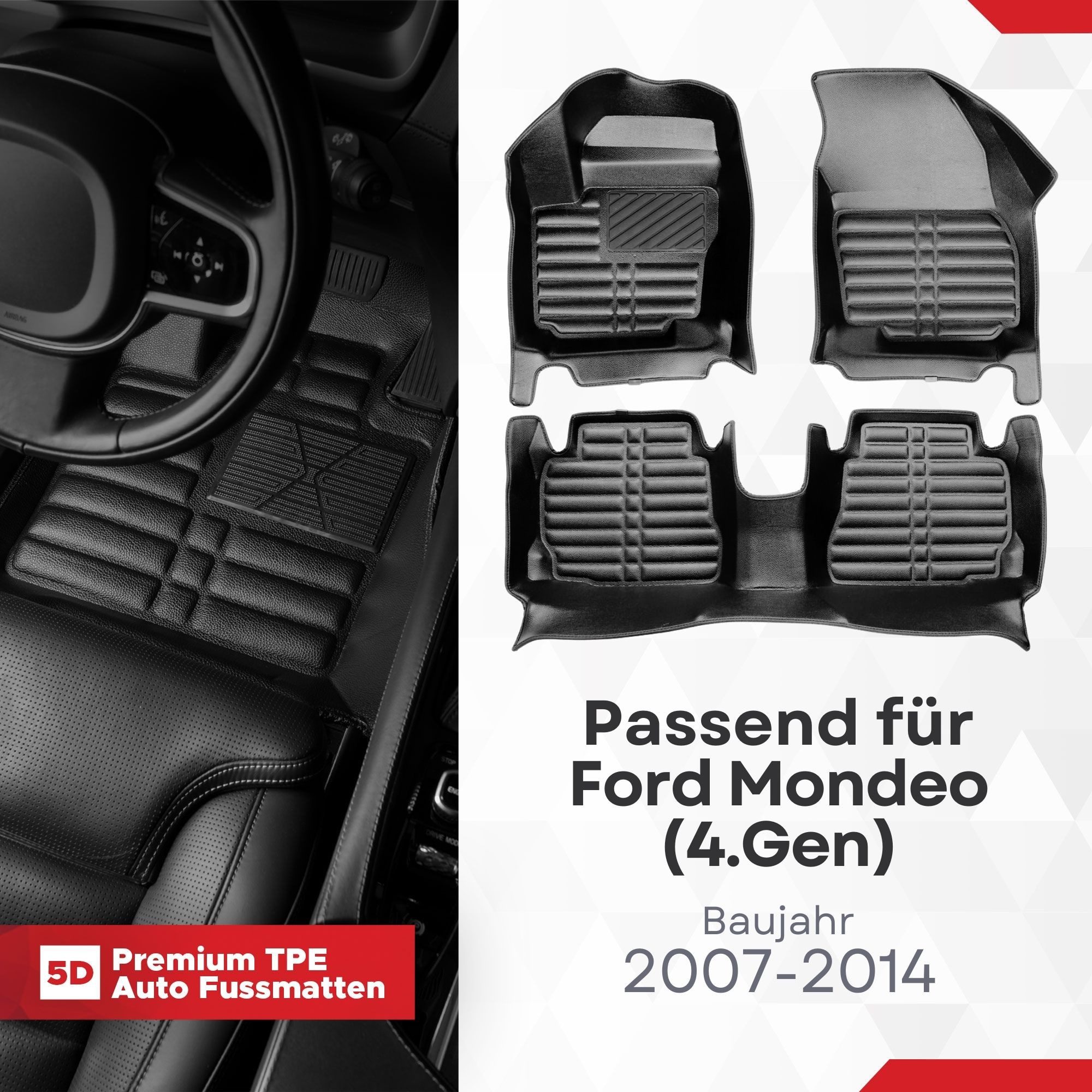 fussmattenprofi.com Auto-Fußmatte 5D Premium Auto Fußmatten TPE Set für Ford Mondeo (4.Gen) 2007-2014 (1 St), für Ford Ford Mondeo