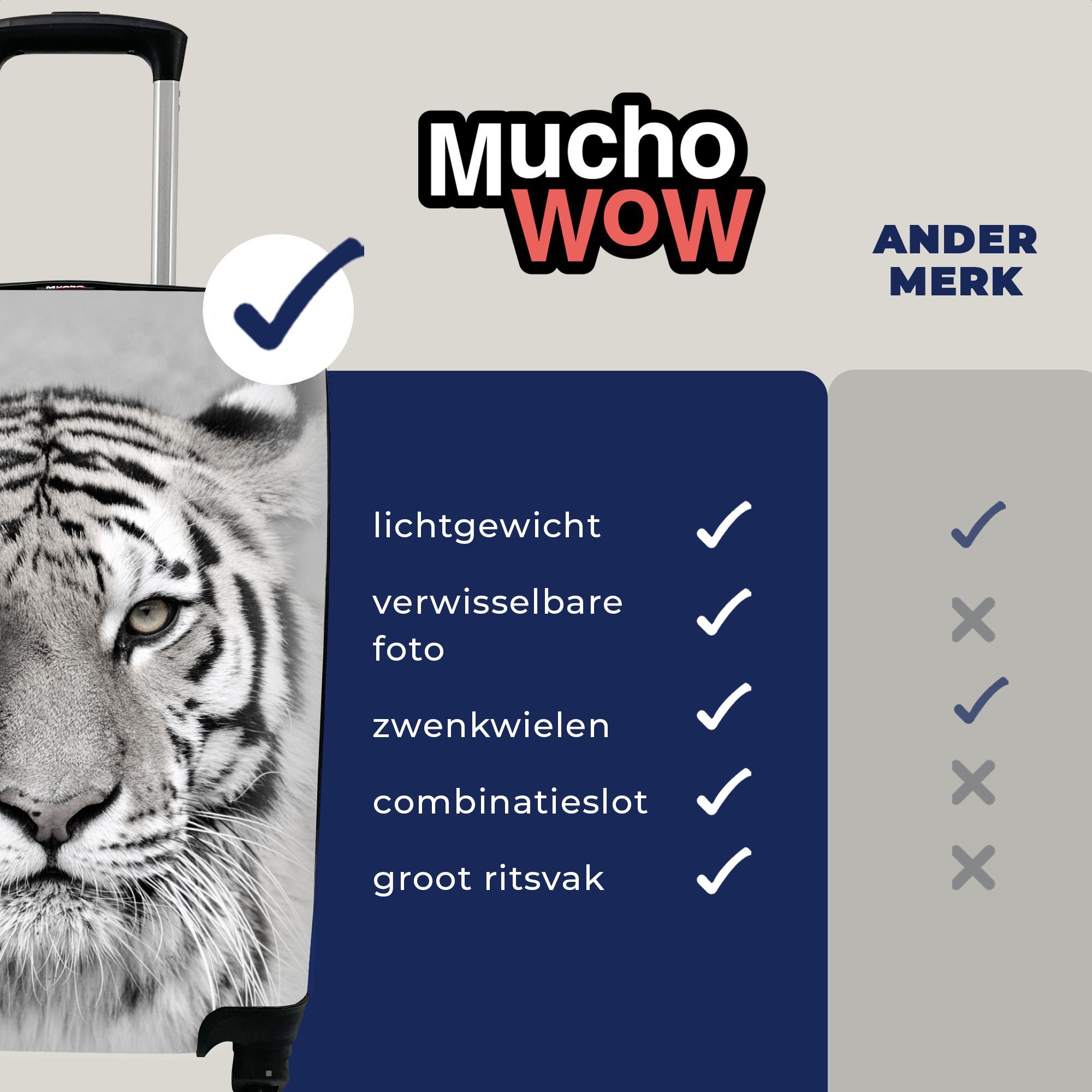 Rollen, mit Handgepäck Schwarz Reisekoffer - Weiß, 4 - Reisetasche Tiger rollen, für Handgepäckkoffer Trolley, MuchoWow Natur - Ferien,