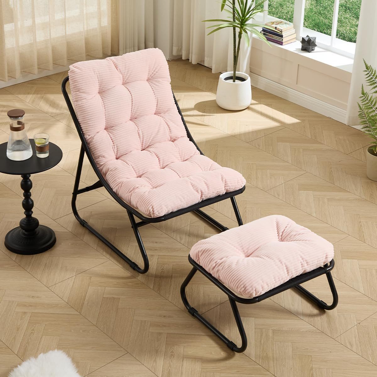 ANYSUN Loungesessel Ohrensessel Loungestuhl mit Fußstütze,Lazy Chair mit Ottoman, (Relaxsessel ohne Armlehnen,Liegenstuhl Lesesessel für Wohnzimmer Cord, Relaxsessel mit Hocker), drinnen & draußen für Terrasse, Balkon, Wohnzimmer, Schlafzimmer